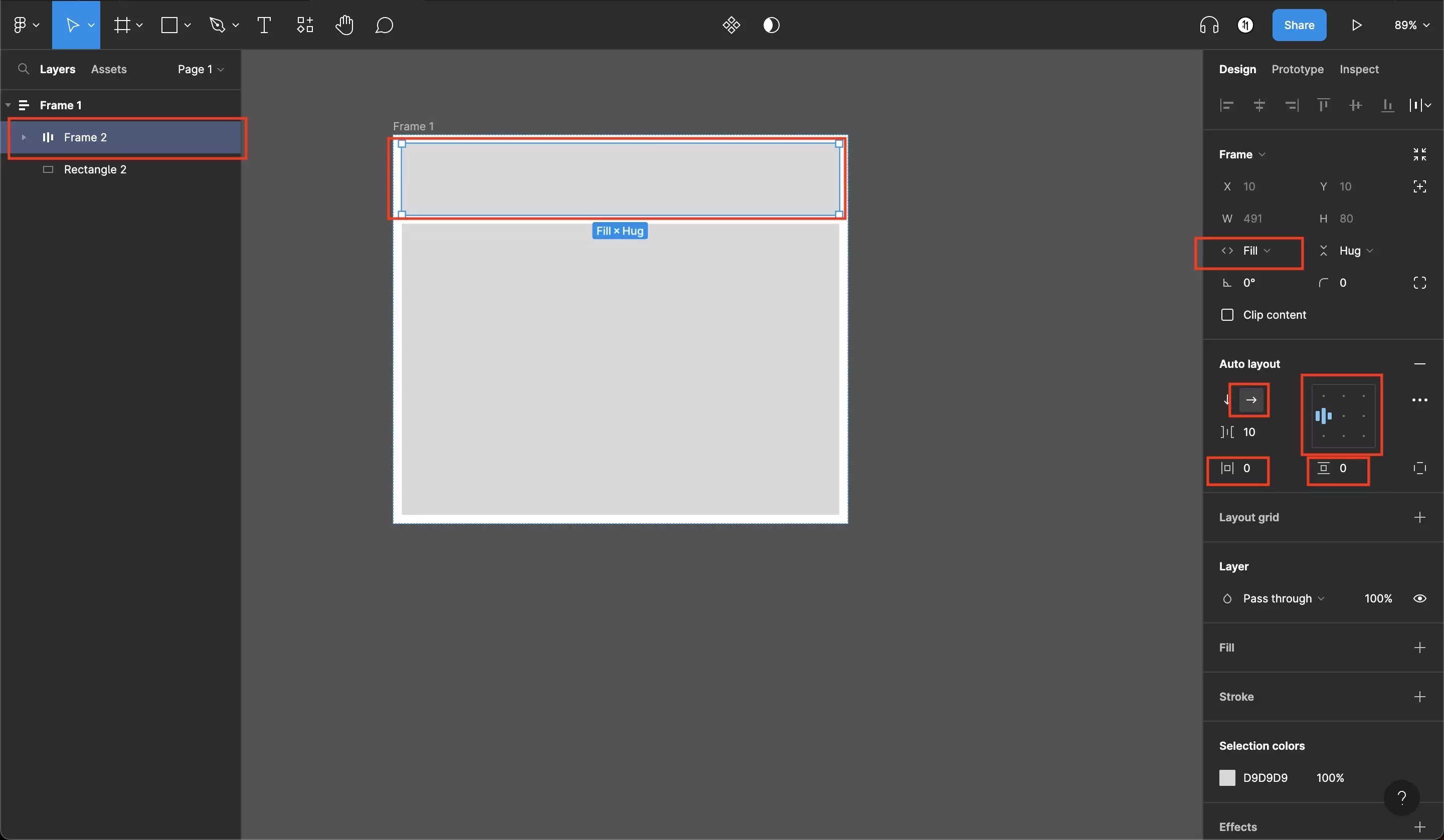 A screenshot of figma showing the top section auto layout along with its properties, which are described below.