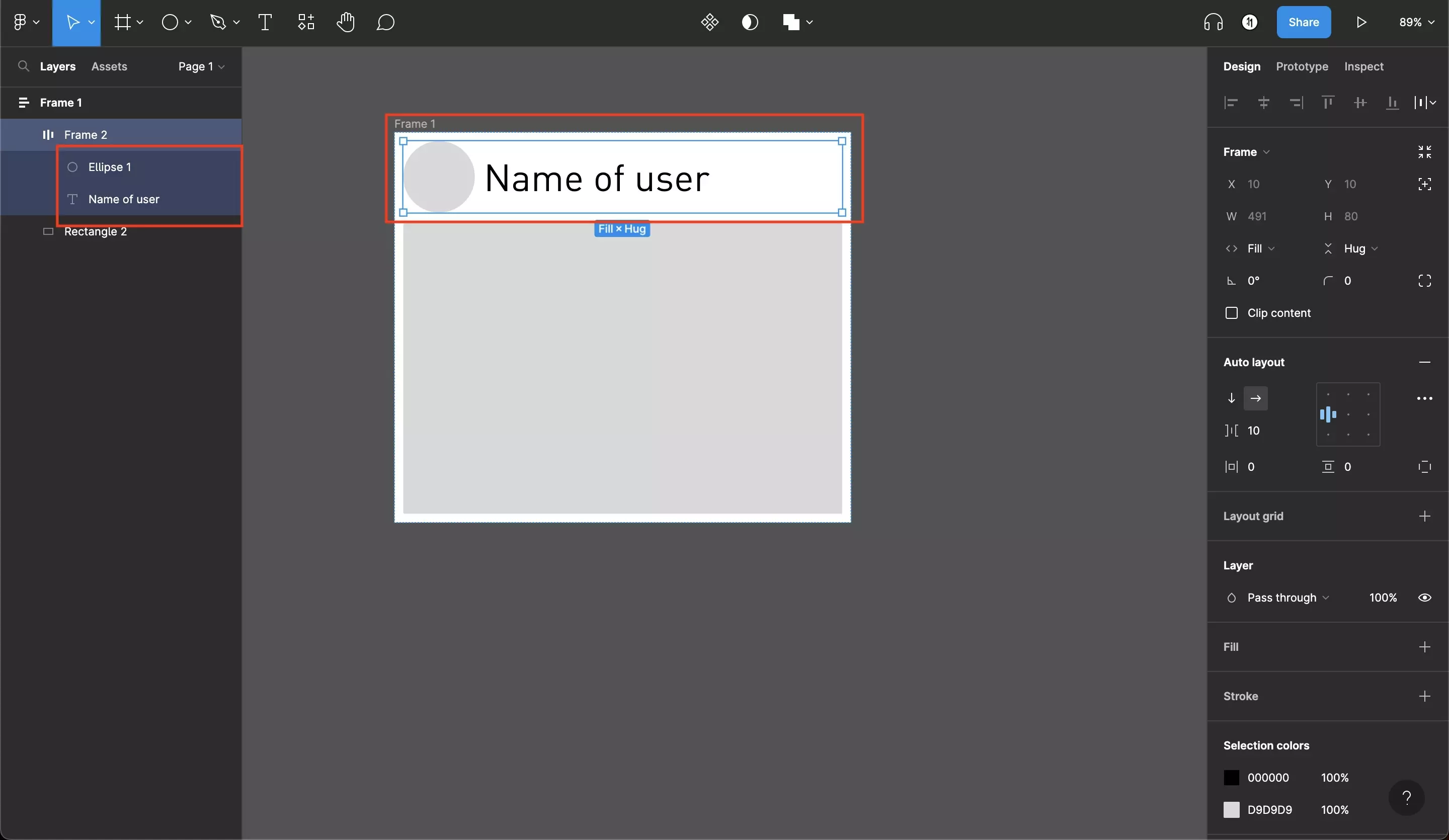 A screenshot of Figma with the top section layout completed.