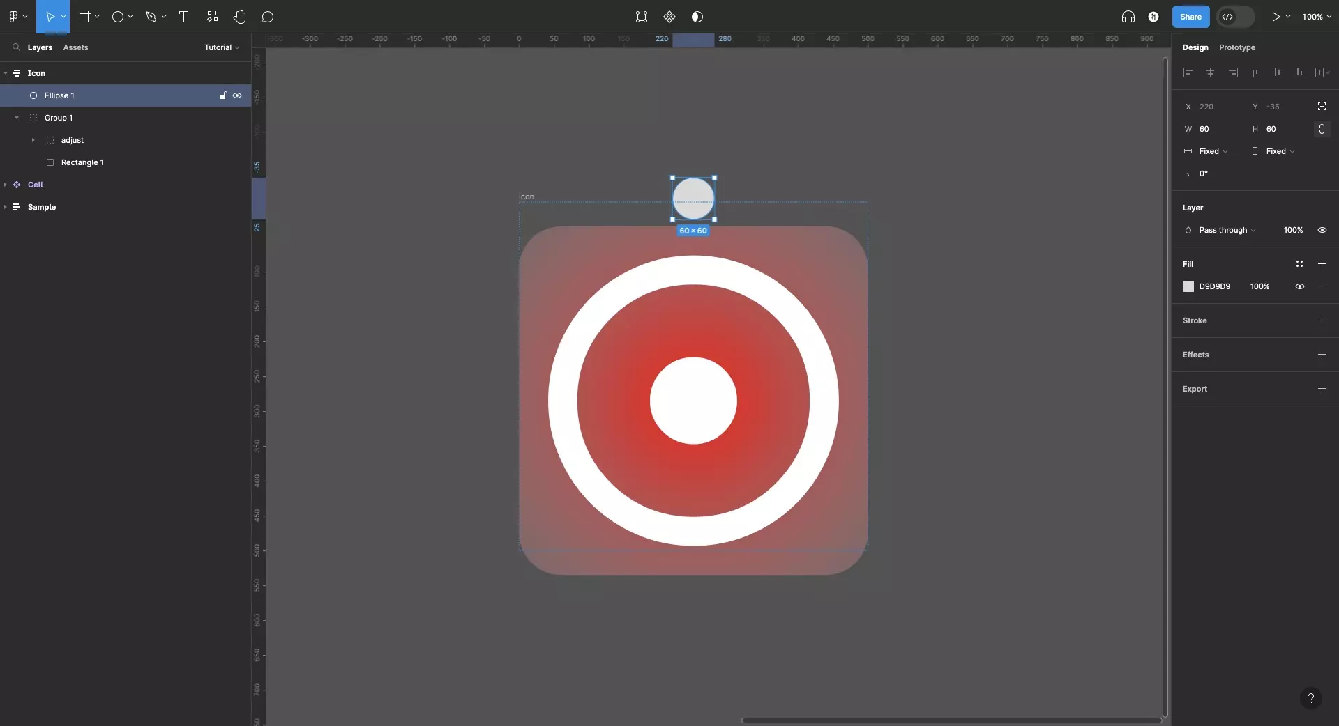 A screenshot of Figma showing a frame that uses auto layout. A circle has been added that looks out of place.