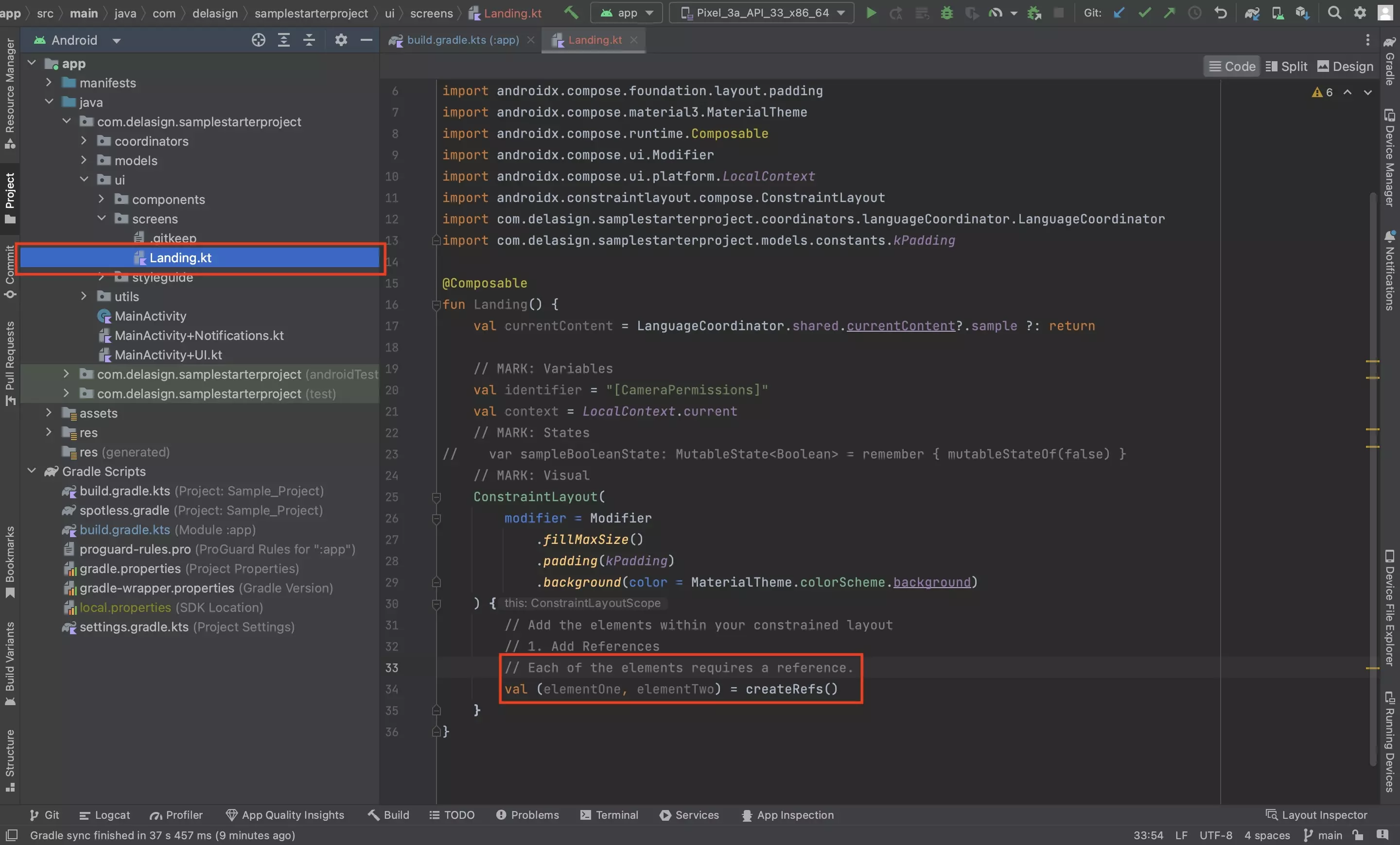 A screenshot of Android Studio showing you how to create constraintlayout references.