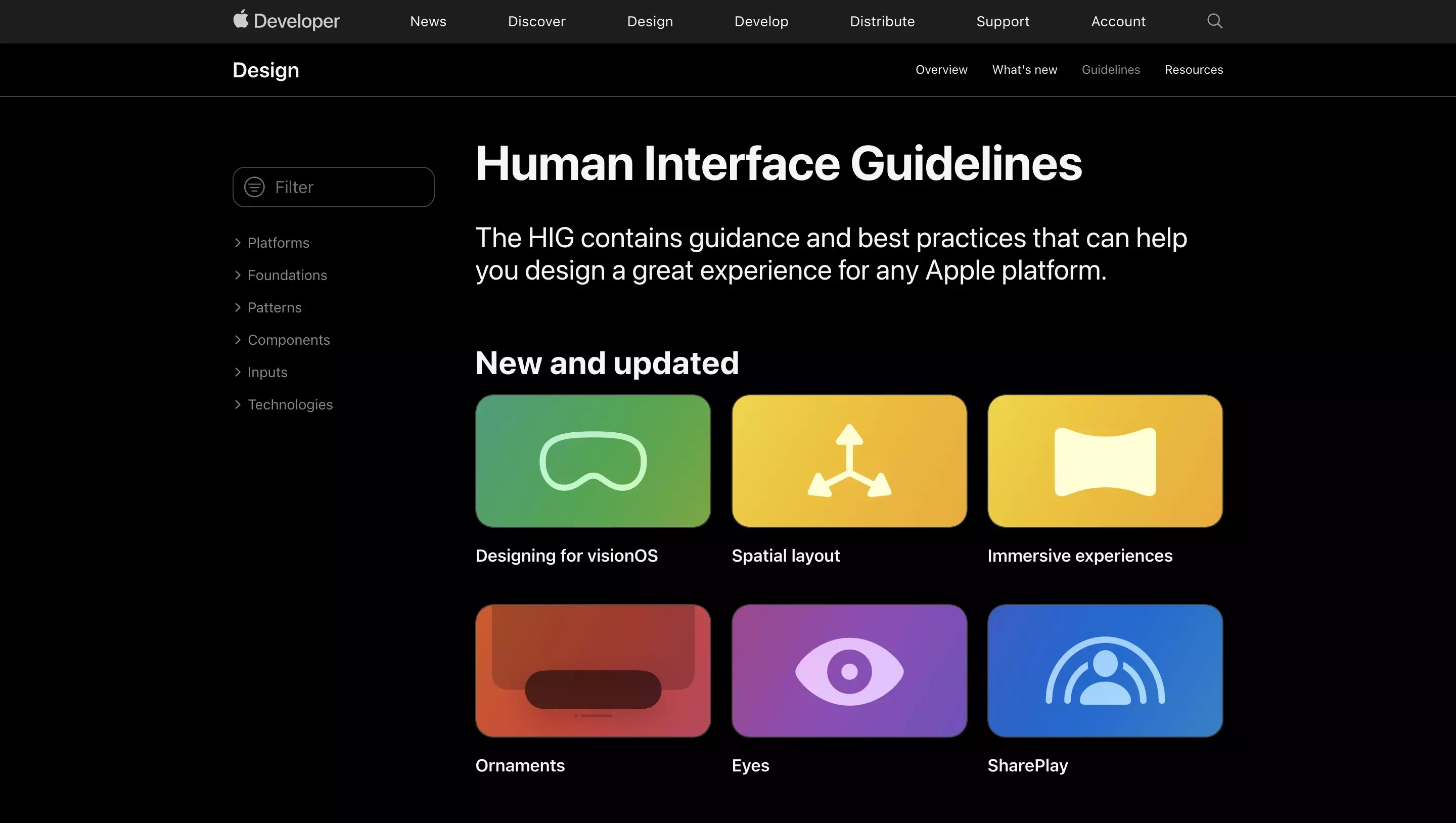 A screenshot of Apple's Human Interface Guidelines website, August 17th 2023.