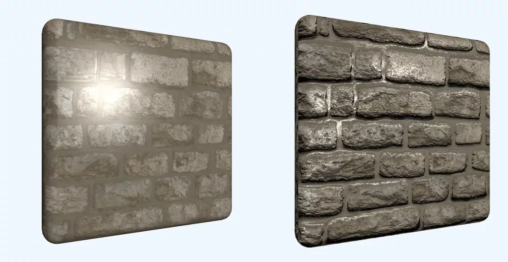 An example of how a bump map adds details to a model.