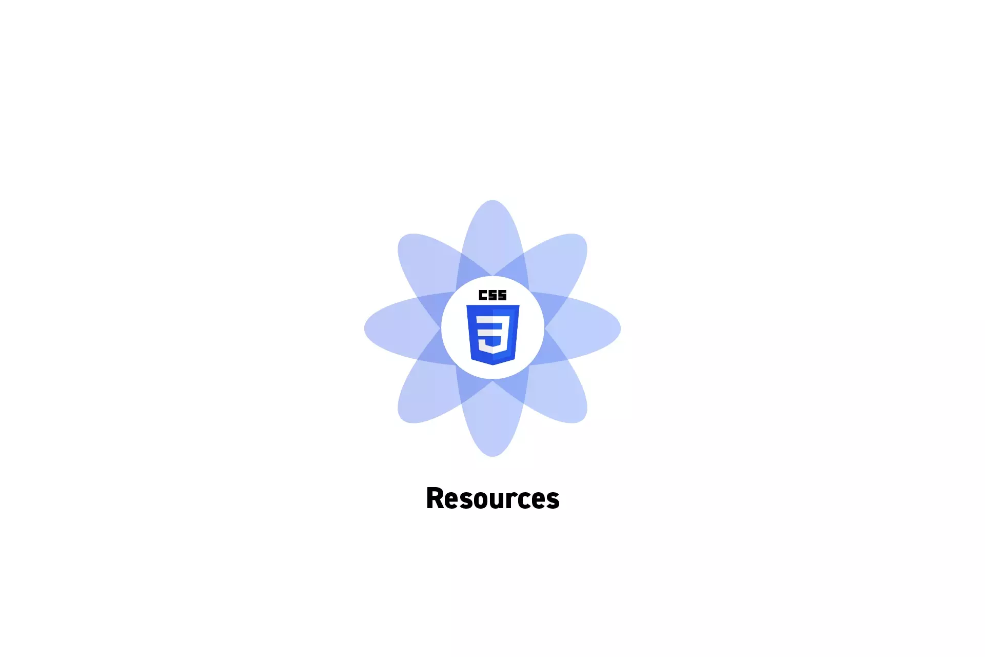 A flower that represents CSS with the text "Resources" beneath it.