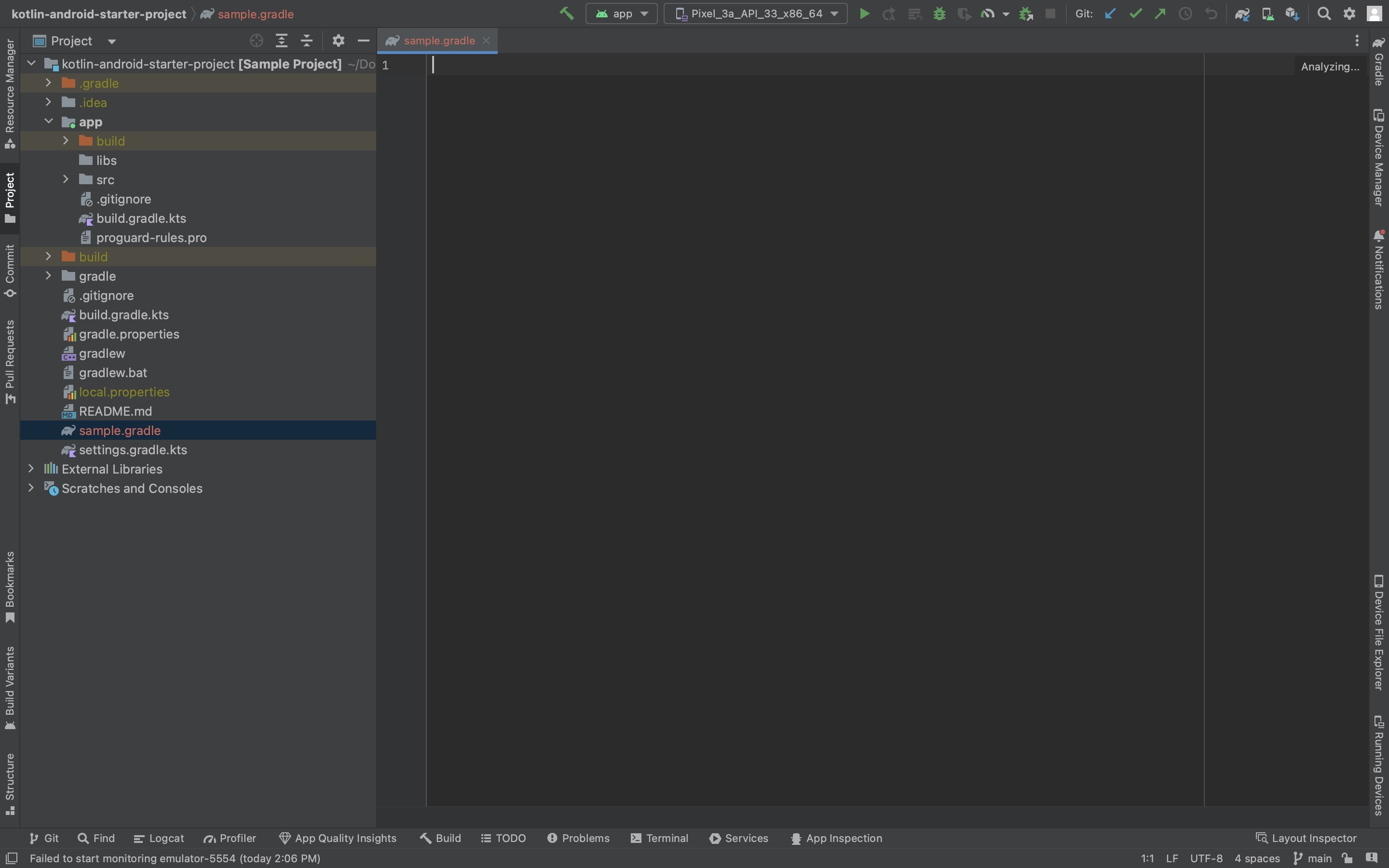 A screenshot of Android Studio showing the newly created "Sample.gradle" file.