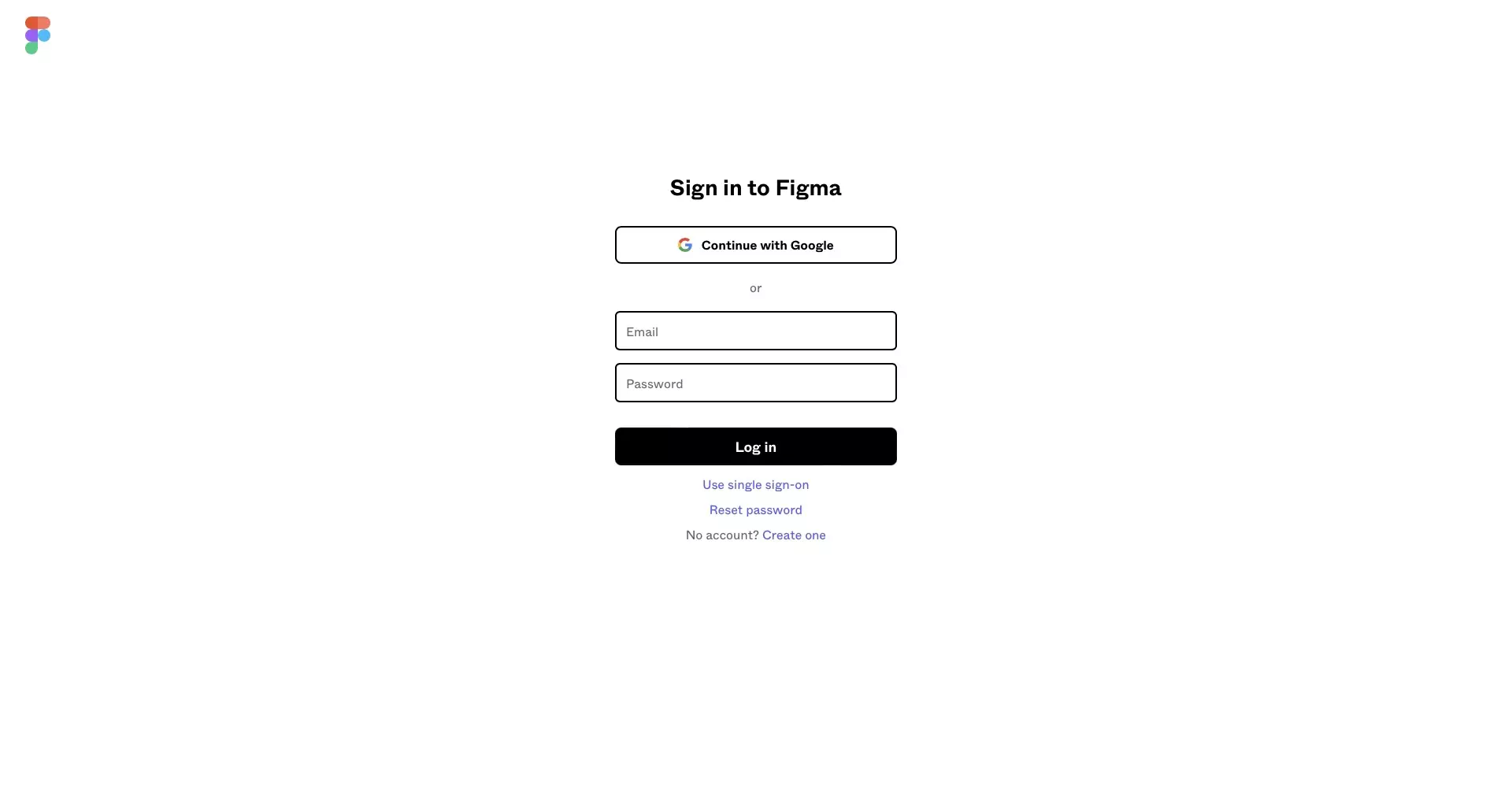 A screenshot of the Figma Login screen. Login to your account or click "create one" on the bottom of the screen to create a new account.