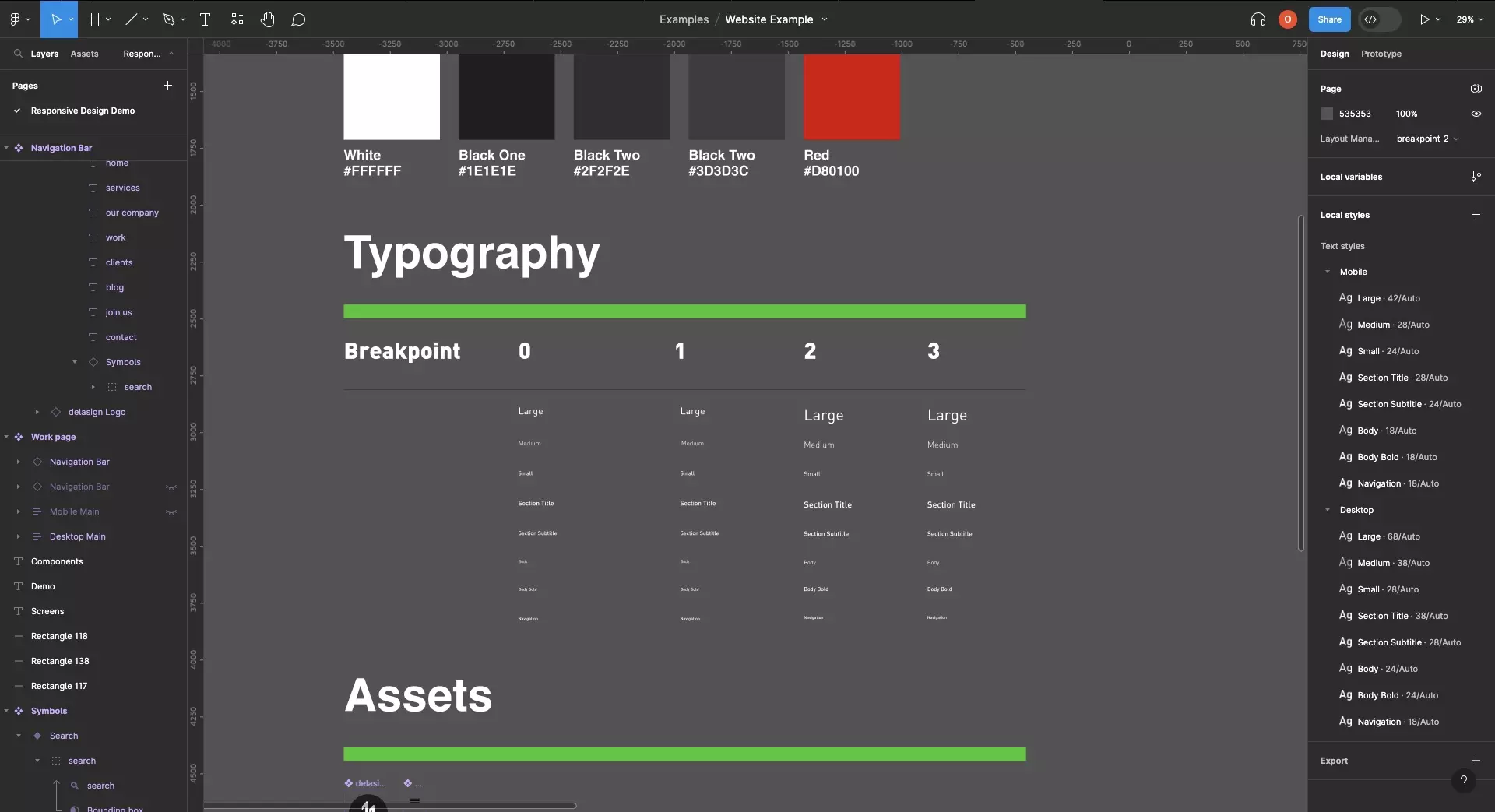 A screenshot that shows how the styles for delasign.com change as the breakpoint changes.