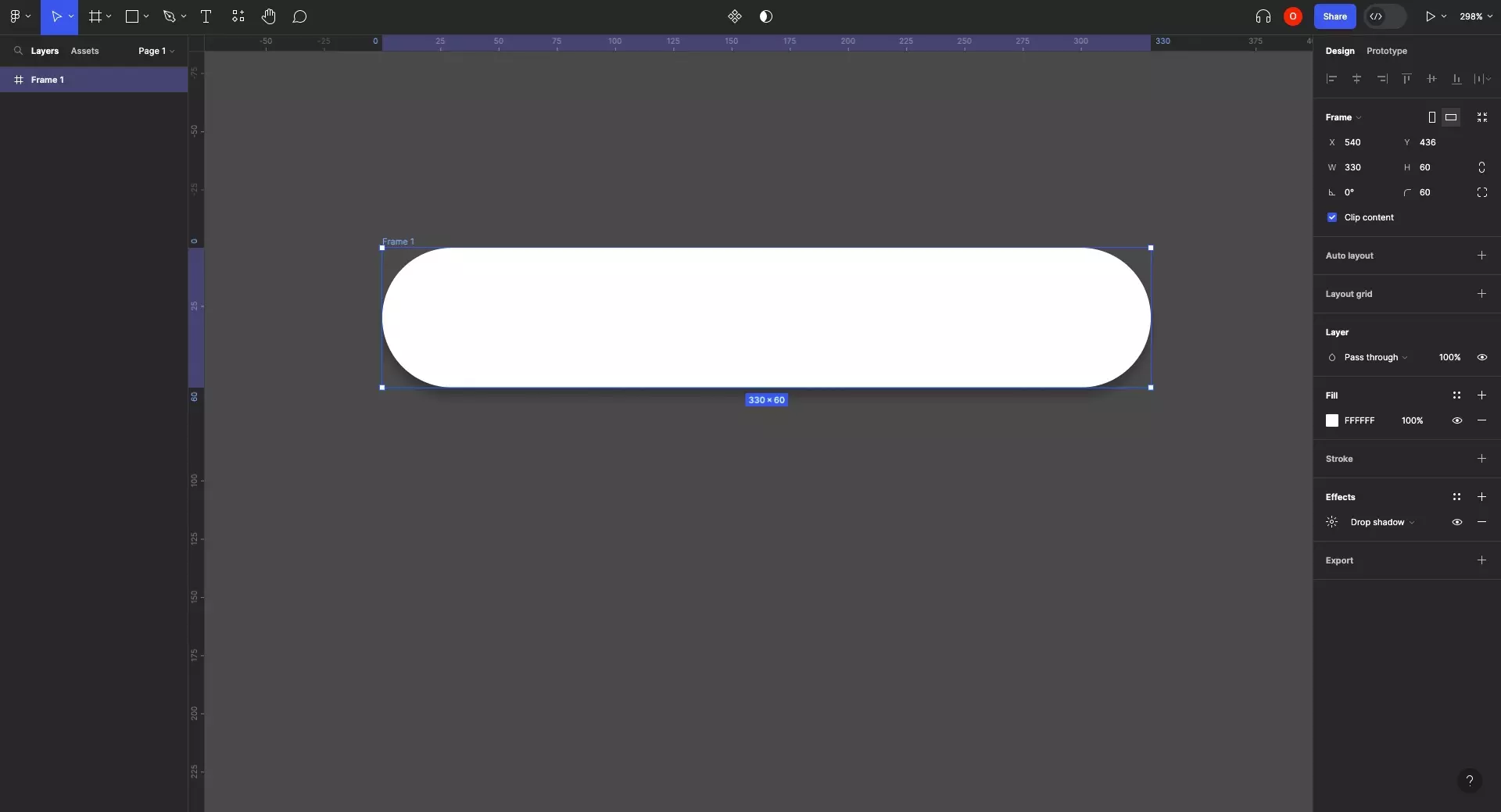 A screenshot of Figma showing a frame with a drop shadow effect applied.