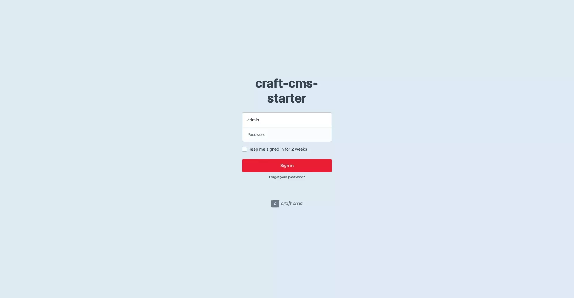 A screenshot of the Craft CMS Starter up and running.