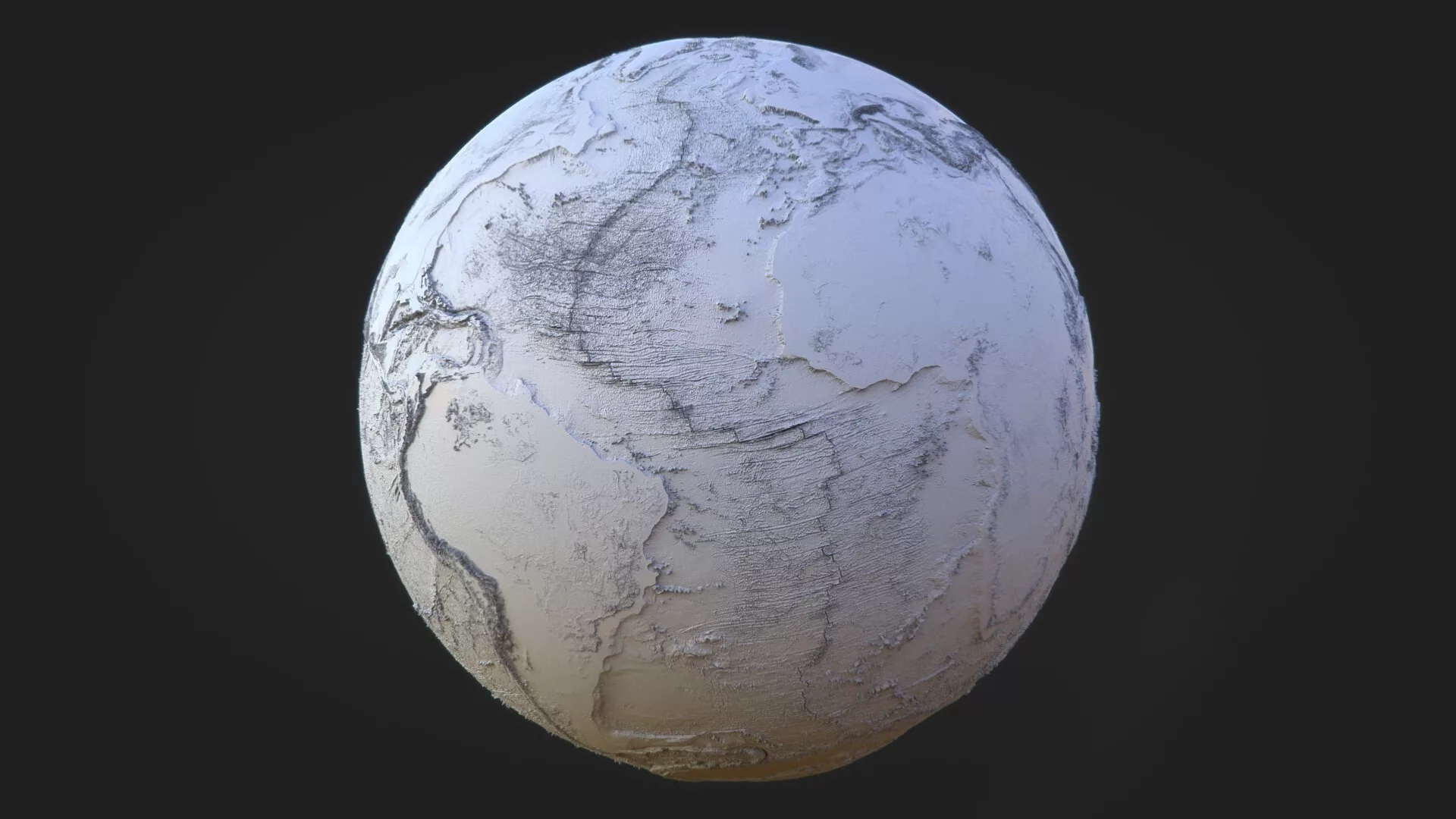An example of how a displacement map can make a sphere look like a world.