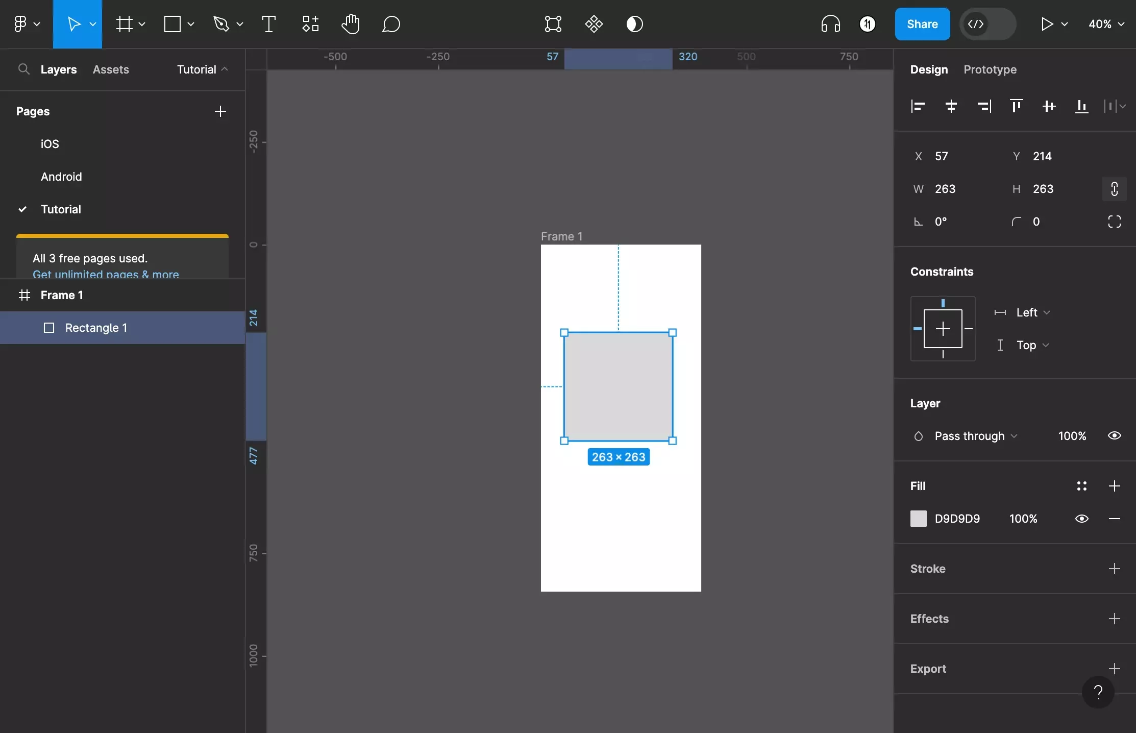 A screenshot of Figma that shows you a rectangle within a frame.