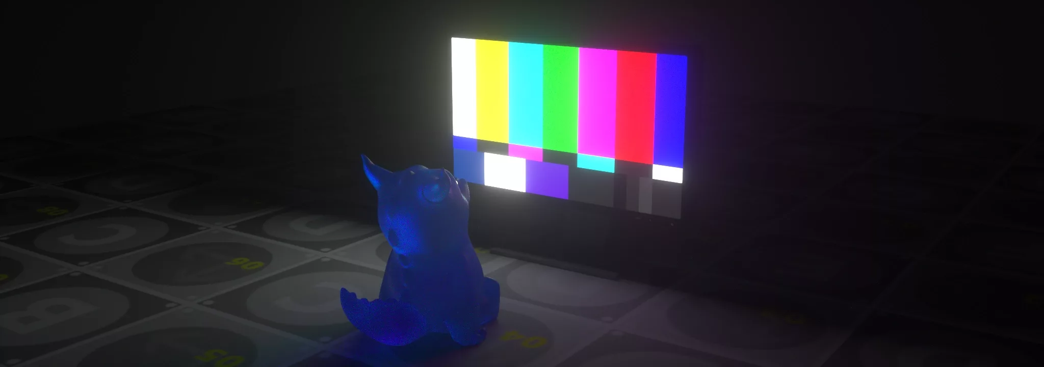 An object that simulate a TV uses an emission map to shine light outwards.