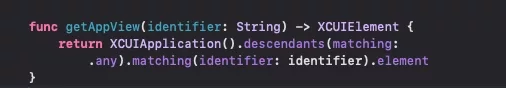 A screenshot showing code that returns a view that has an accessibility identifier within an app.