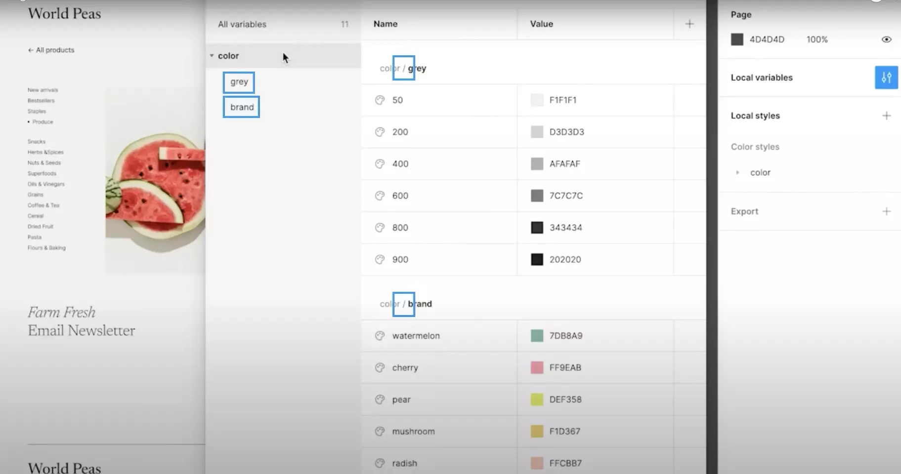 A screenshot of Figma's Introduction toVariables YouTube video showing how variables are grouped together in a collection.