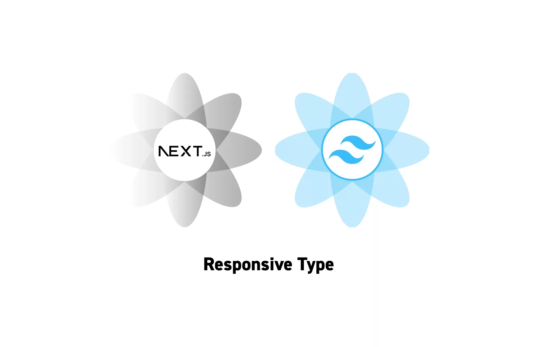 Two flowers that represent NextJS and Tailwind CSS side by side. Beneath them sits the text "Responsive Type."