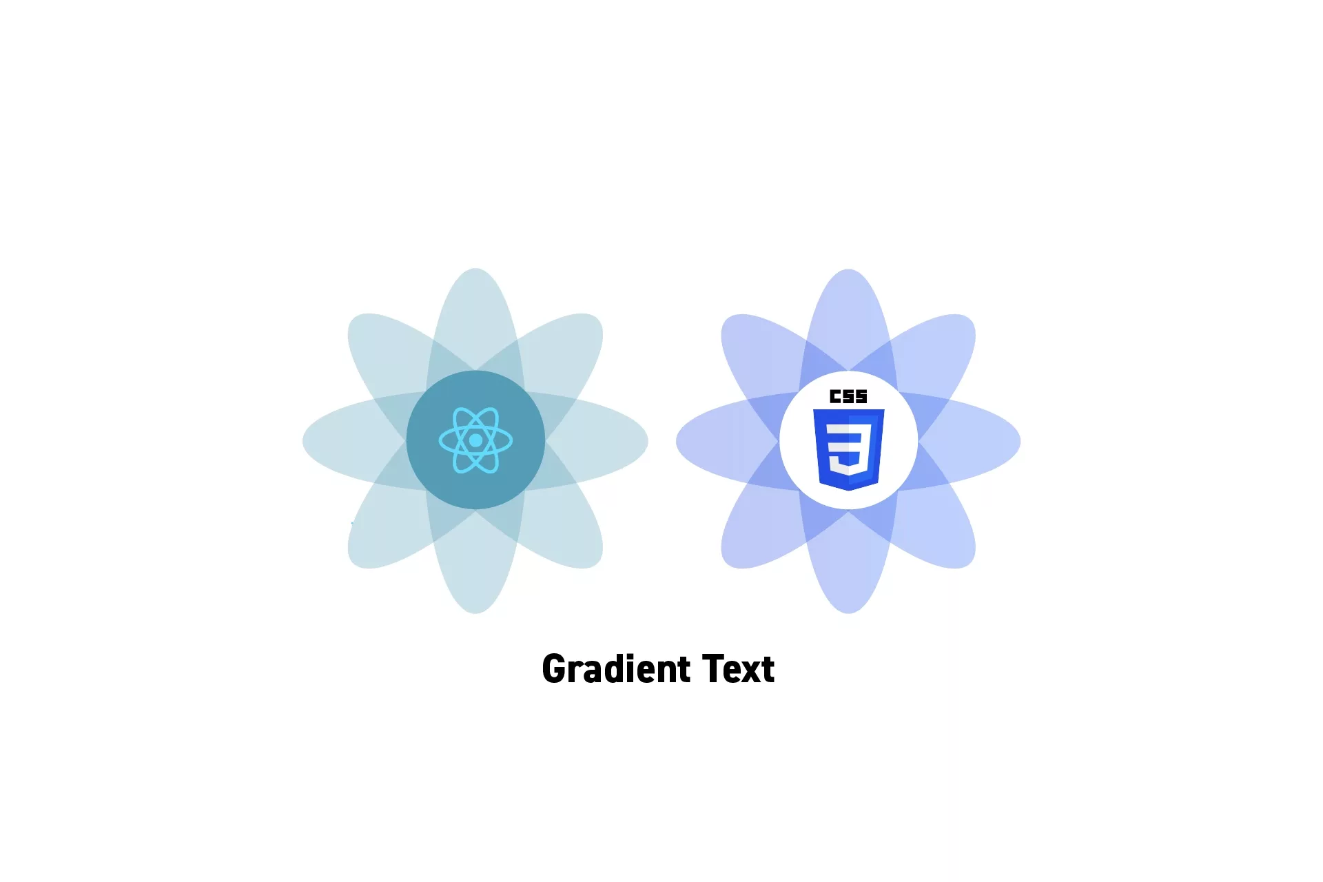 Two flowers that represent ReactJS and CSS side by side, beneath them sits the text "Gradient Text."