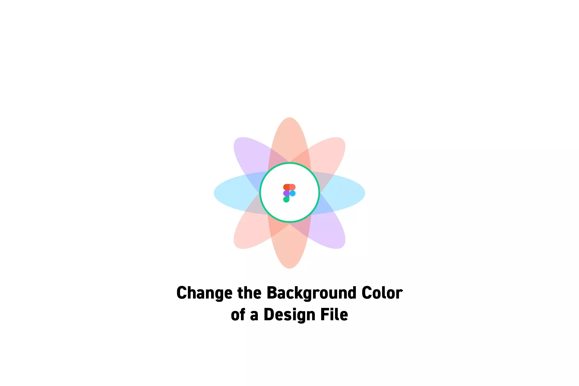 A flower that represents Figma with the text "Change the Background Color<br />of a Design File" beneath it.