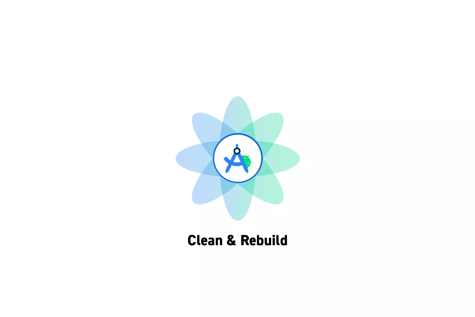 A flower that represents Android Studio with the text “Clean & Rebuild” beneath it.