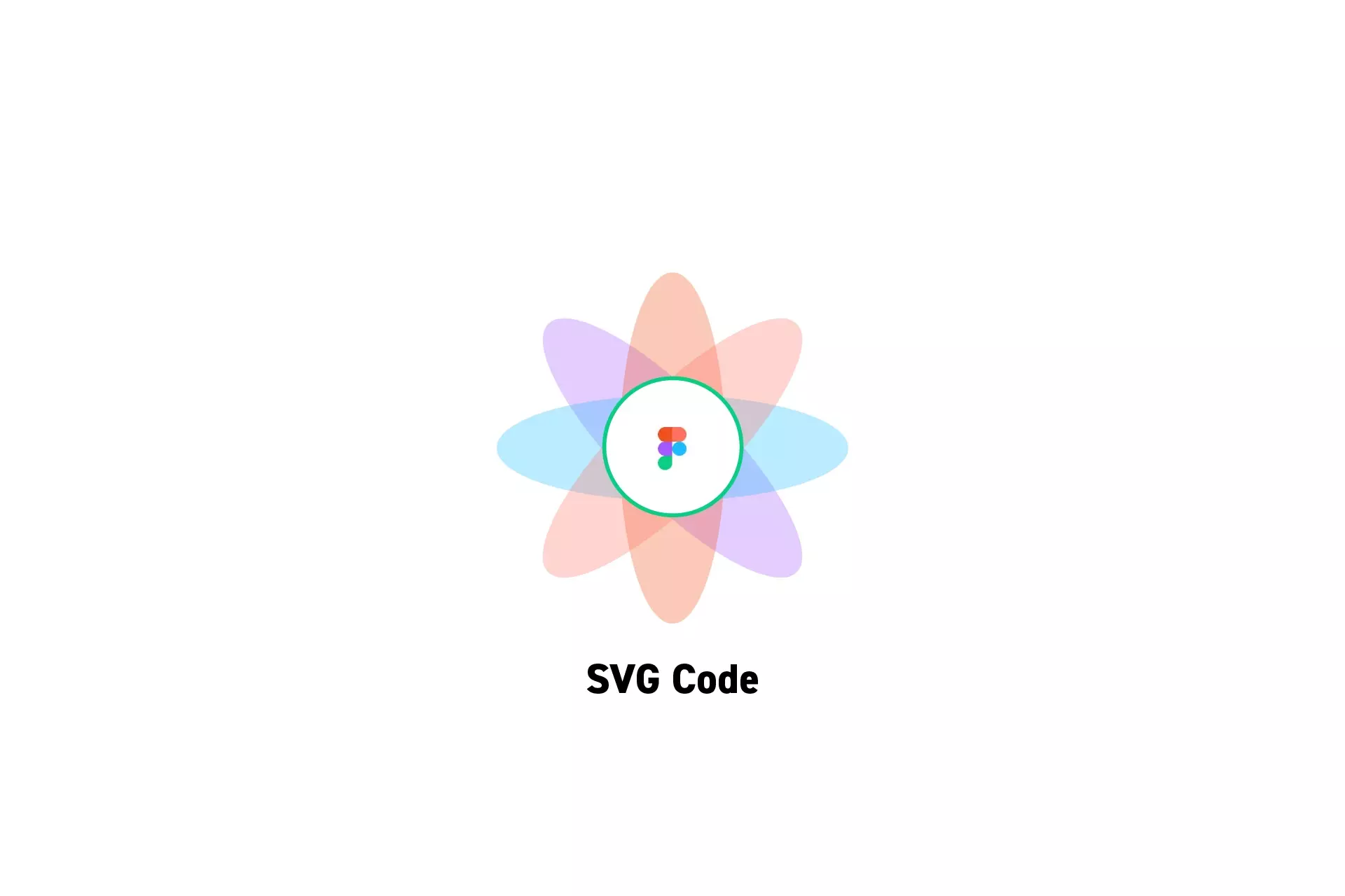 A flower that represents Figma with the text "SVG Code" beneath it.