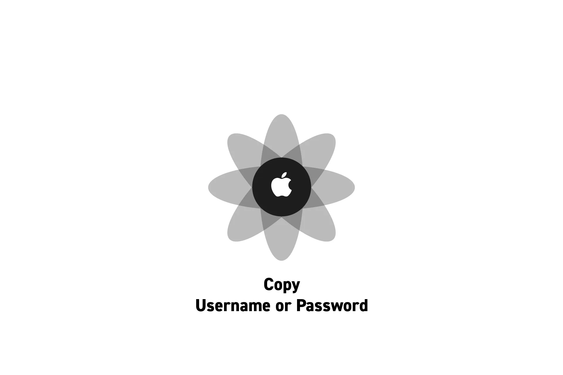 A flower that represents Apple with the text "Copy Username or Password" beneath it.