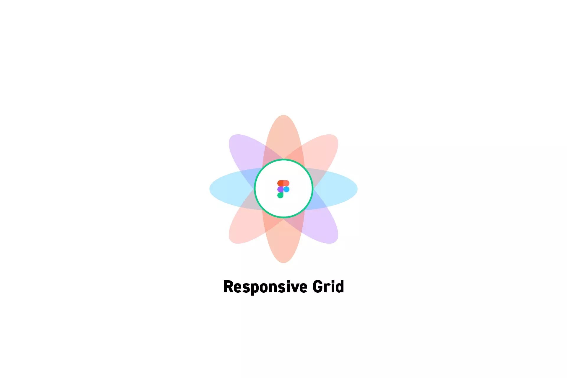 A flower that represents Figma with the text "Responsive Grid" beneath it.