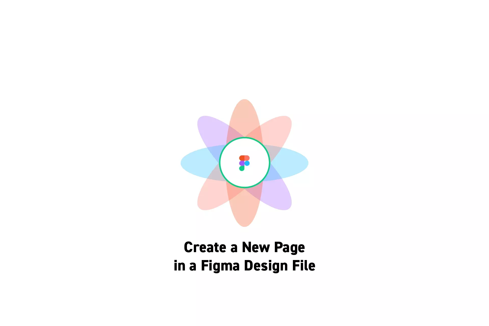 A flower that represents Figma with the text "Create a new page in a Figma Design File" beneath it.