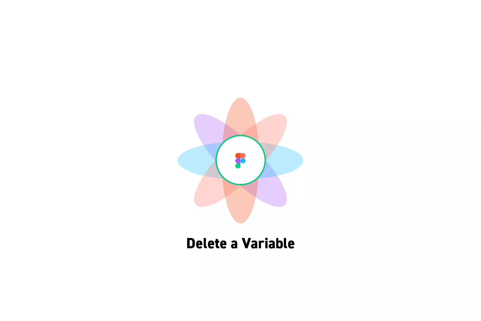 A flower that represents Figma with the text "Delete a Variable" beneath it.