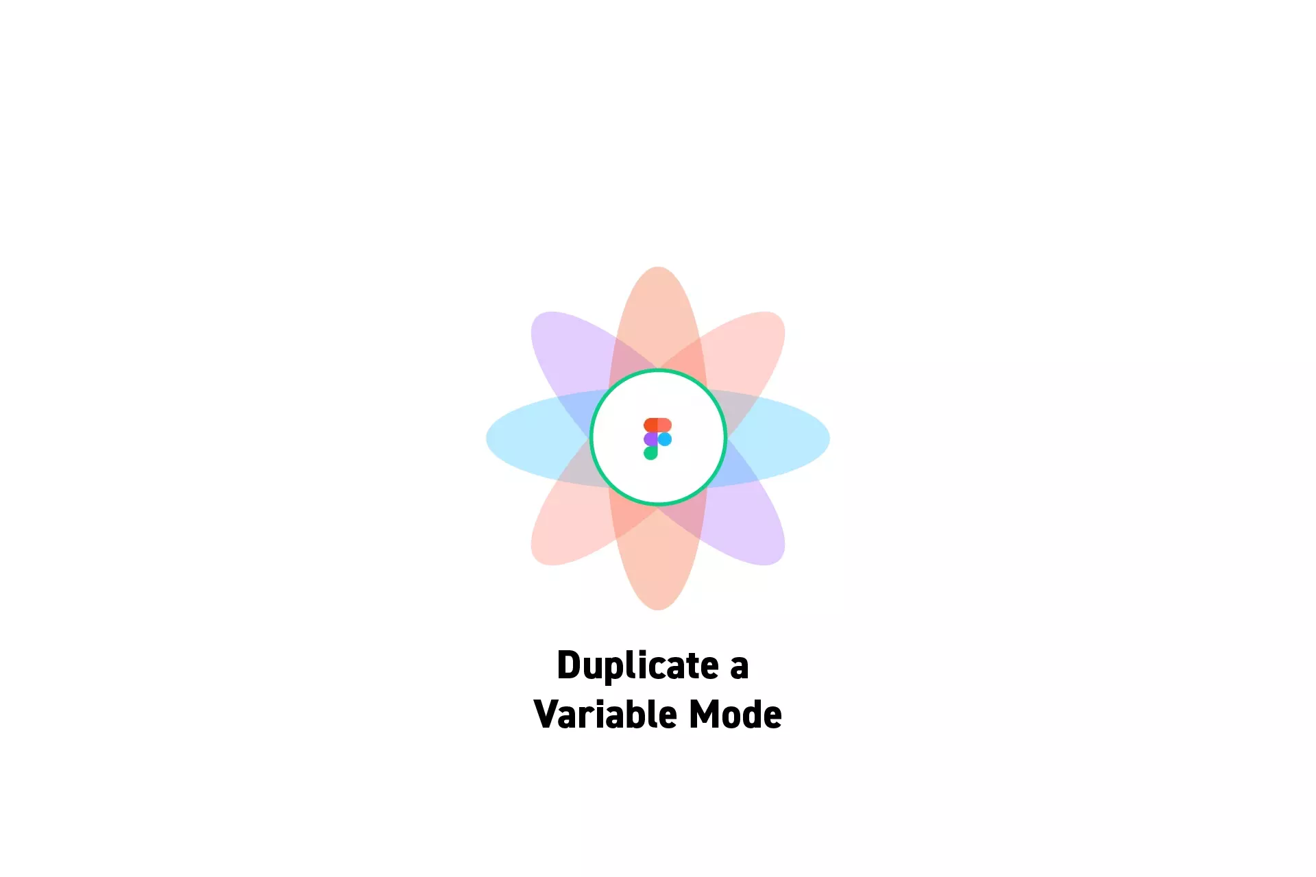 A flower that represents Figma with the text "Duplicate a Variable Mode" beneath it.