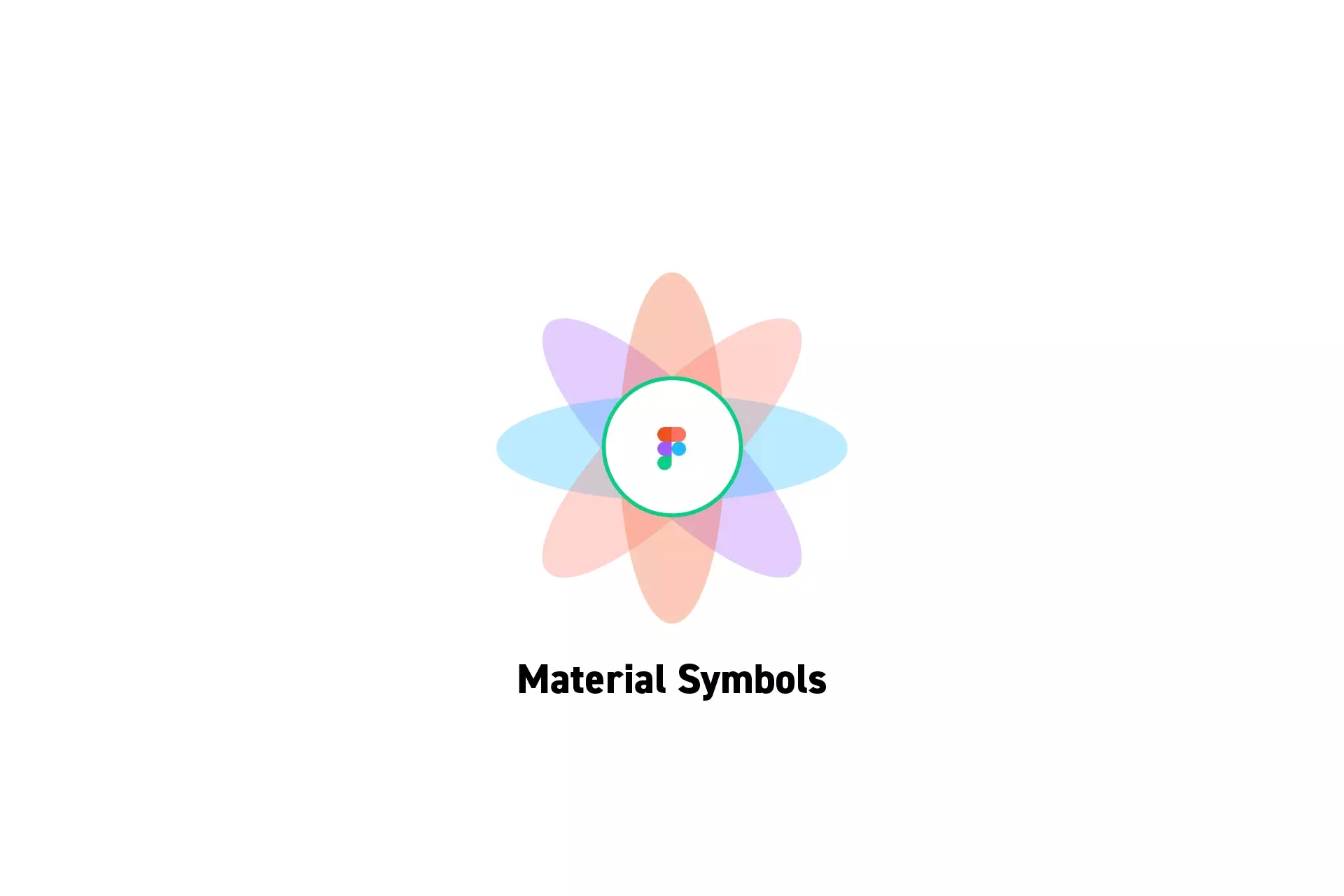 A flower that represents Figma with the text "Material Symbols" beneath it.