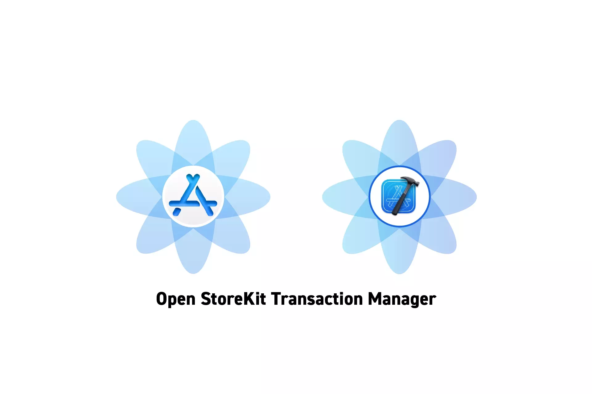 Two flowers that represent StoreKit and Xcode with the text "Open StoreKit Transaction Manager" beneath it.