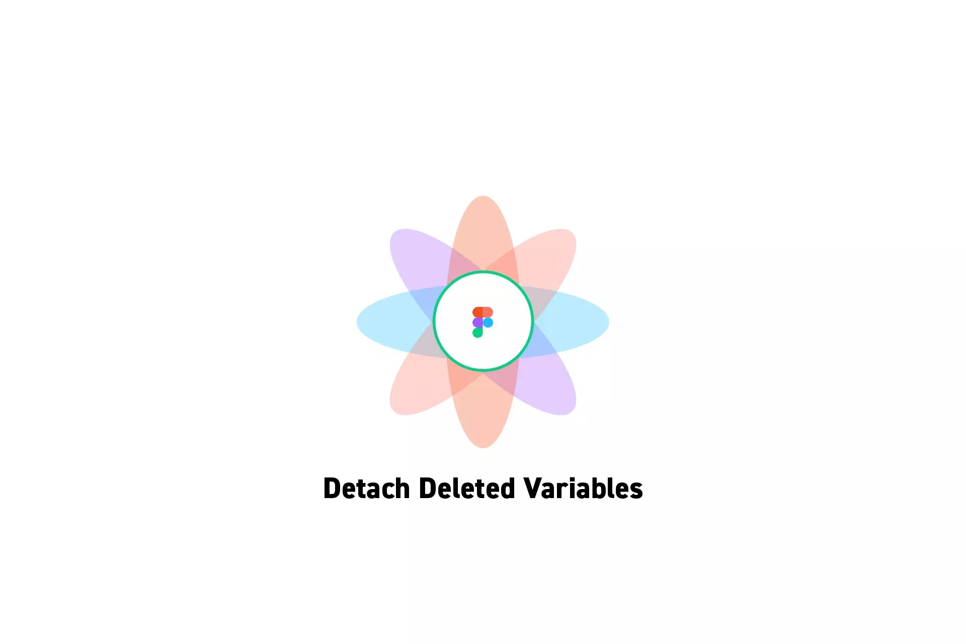 A flower that represents Figma with the text "Detach Deleted Variables" beneath it.