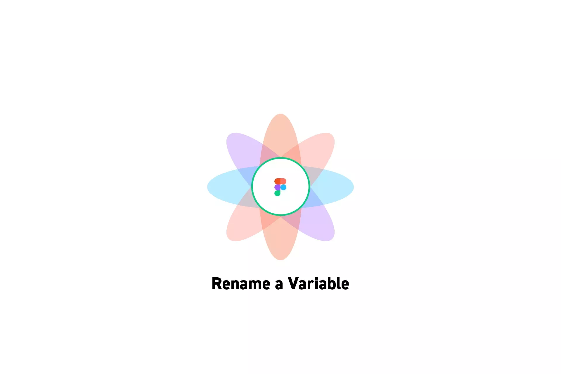 A flower that represents Figma with the text "Rename a Variable" beneath it.