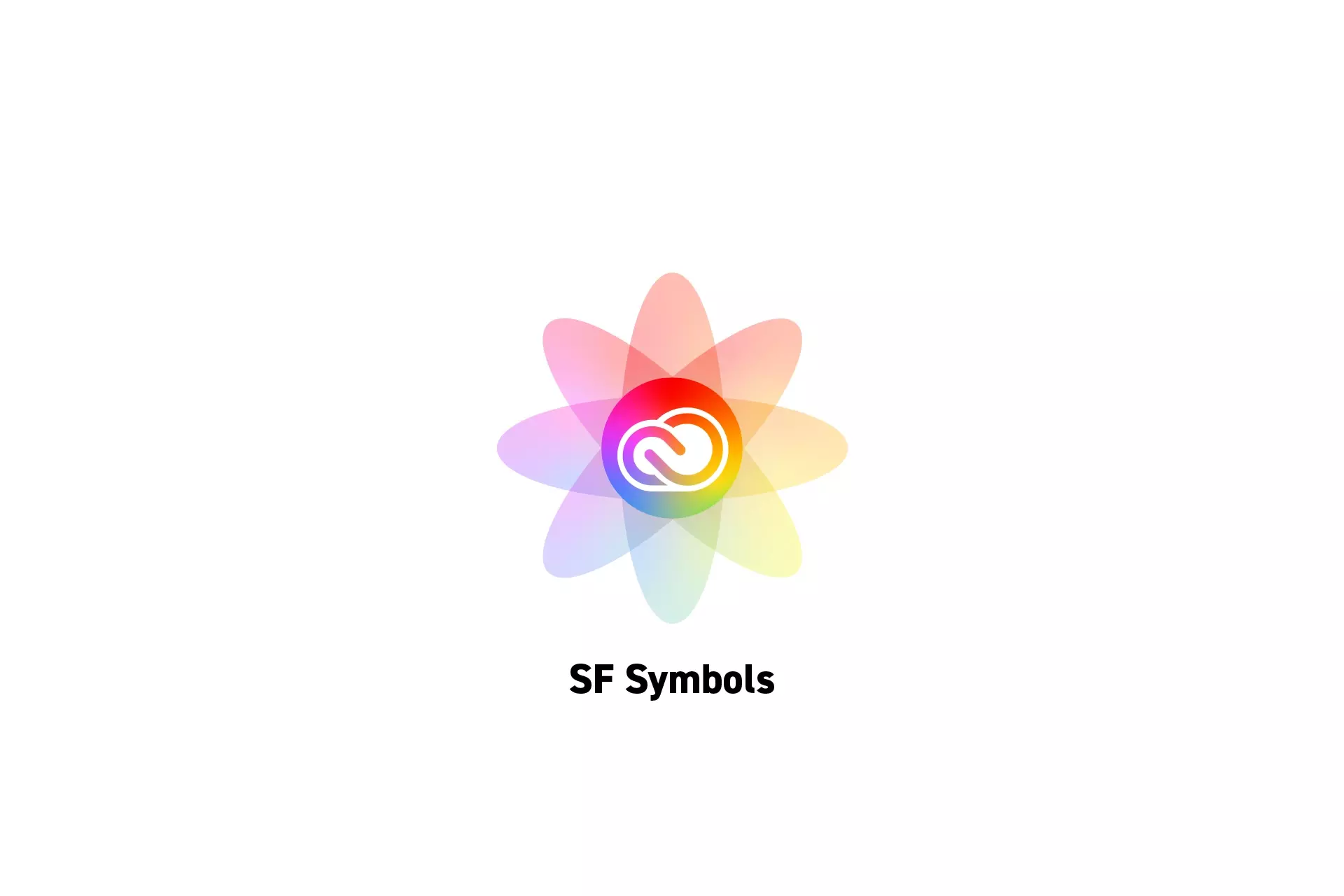 A flower that represents the Adobe Creative Suite with the text "SF Symbols" beneath it.