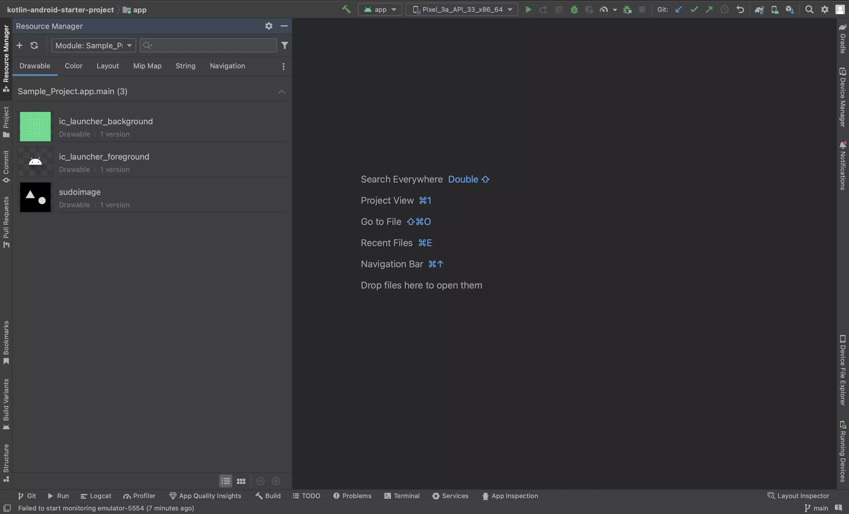 A screenshot of Android Studio showing the Resources Manager window that includes a "Sudo Image" which is added as part of this step.