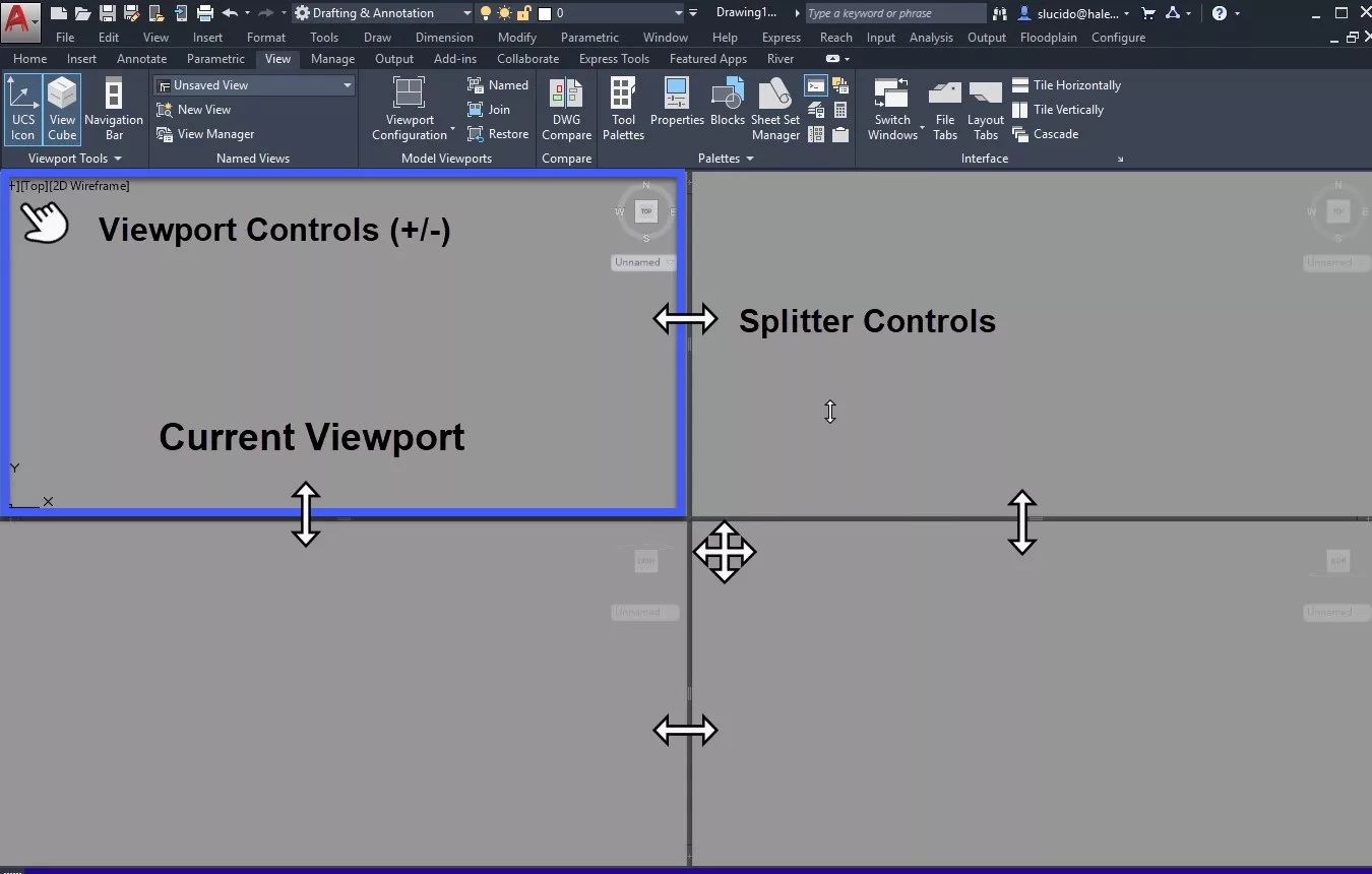 A screenshot of a software program highlighting a viewport within the software.