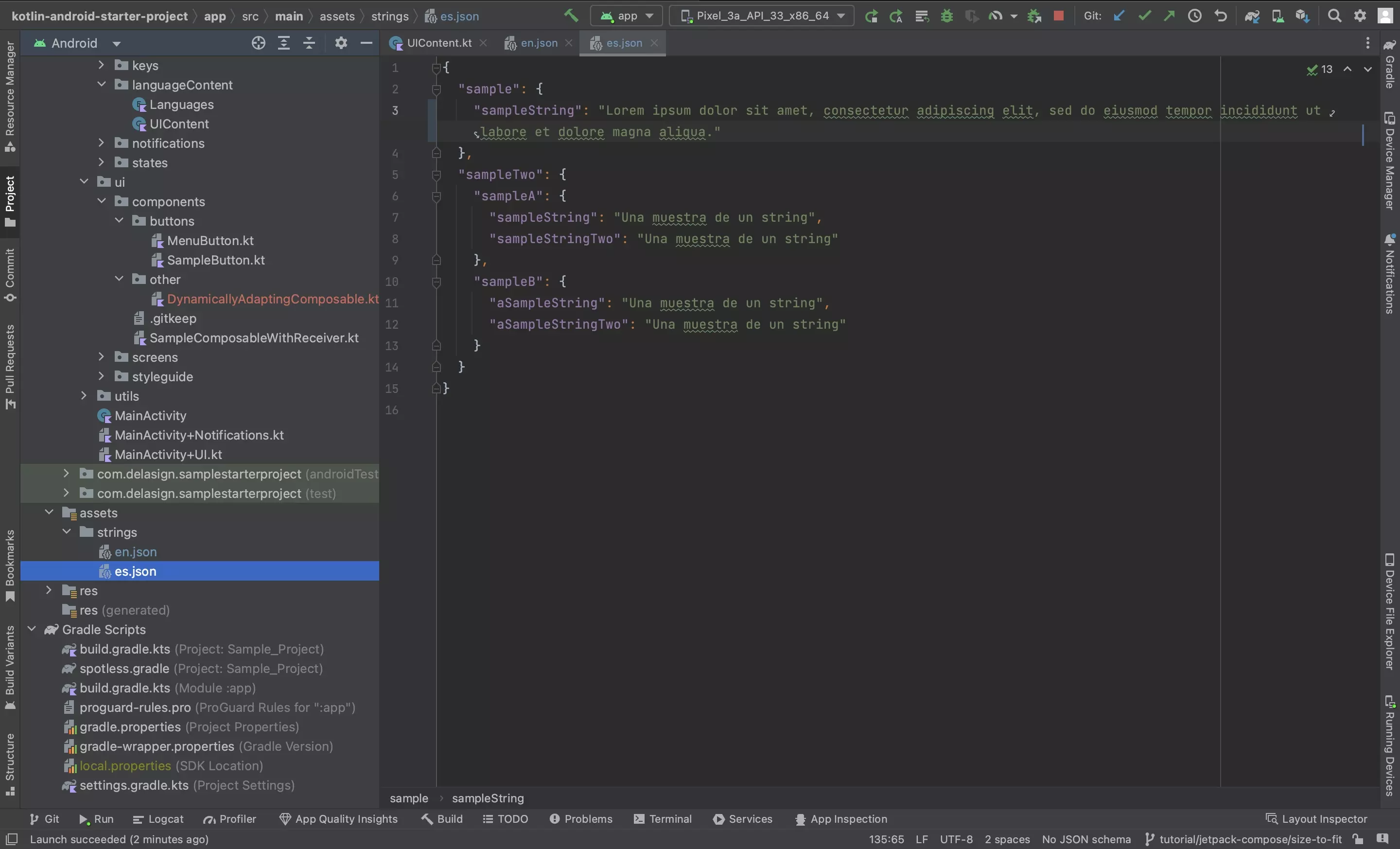 A screenshot of Android Studio showing the language jsons that were created as part of our localization tutorial. The link to this is found below.