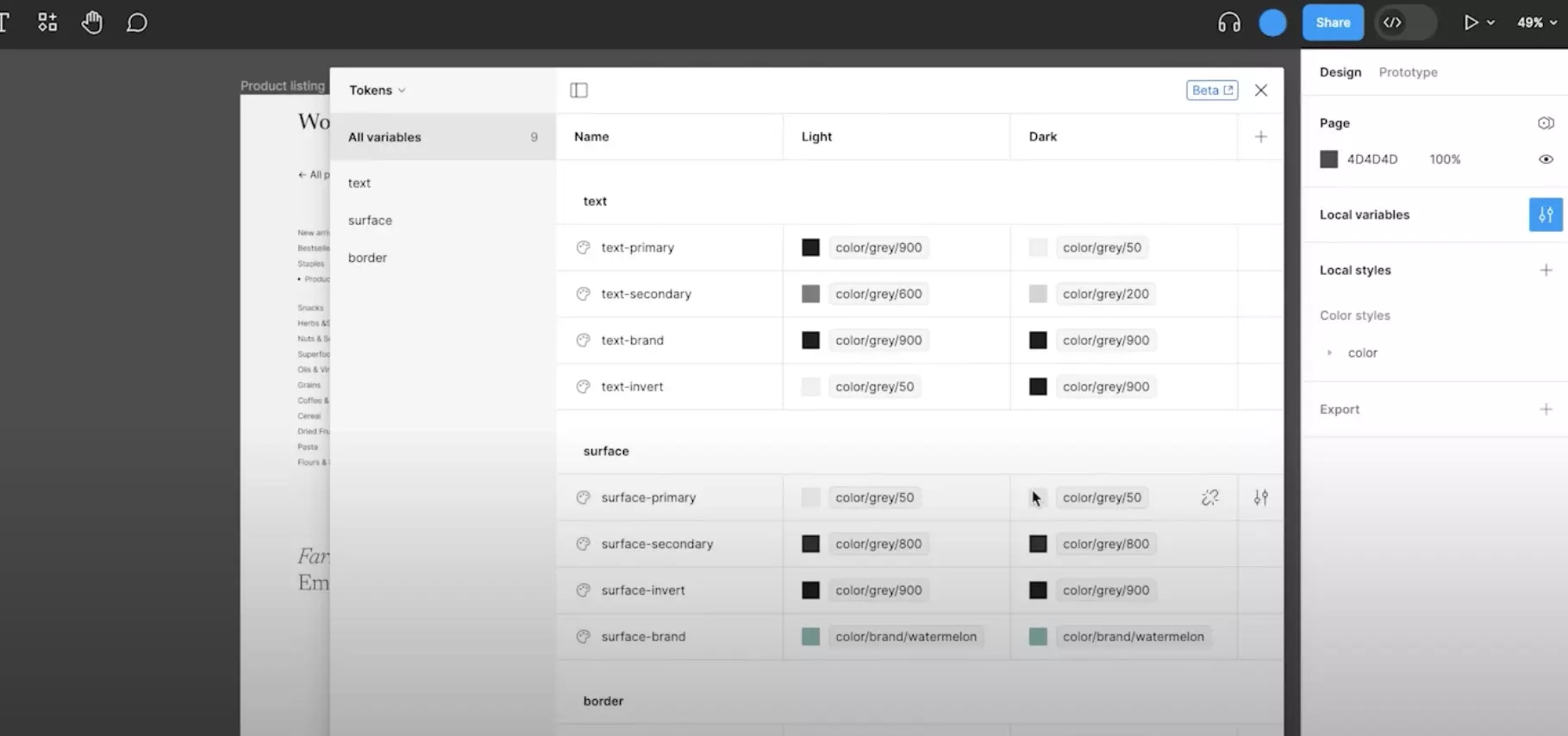 A screenshot of Figma's Introduction to Variables YouTube video showing how you can create a light and dark mode within a collection.