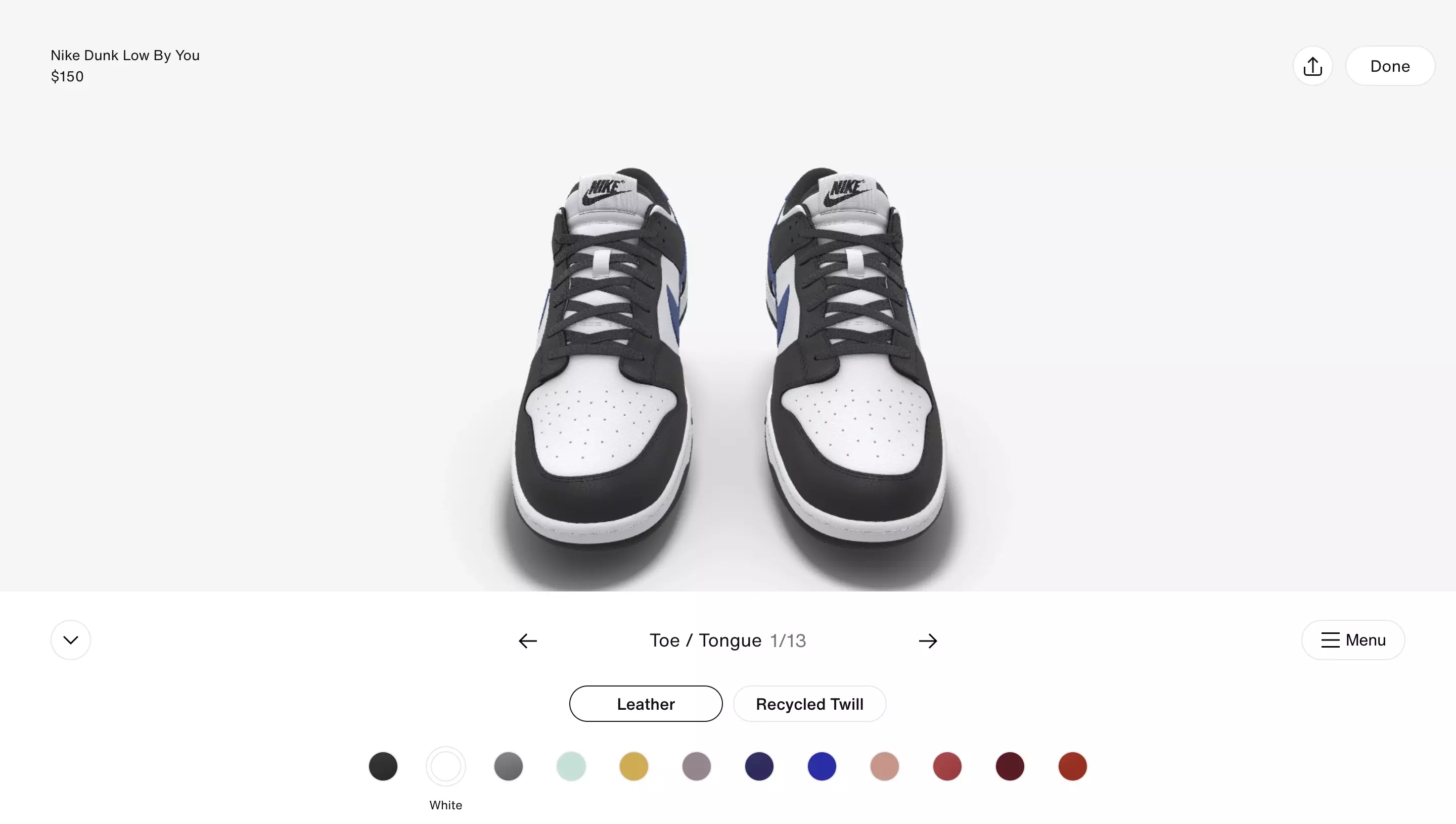 A screenshot of the NikeID experience that allows you to customize a sneaker.