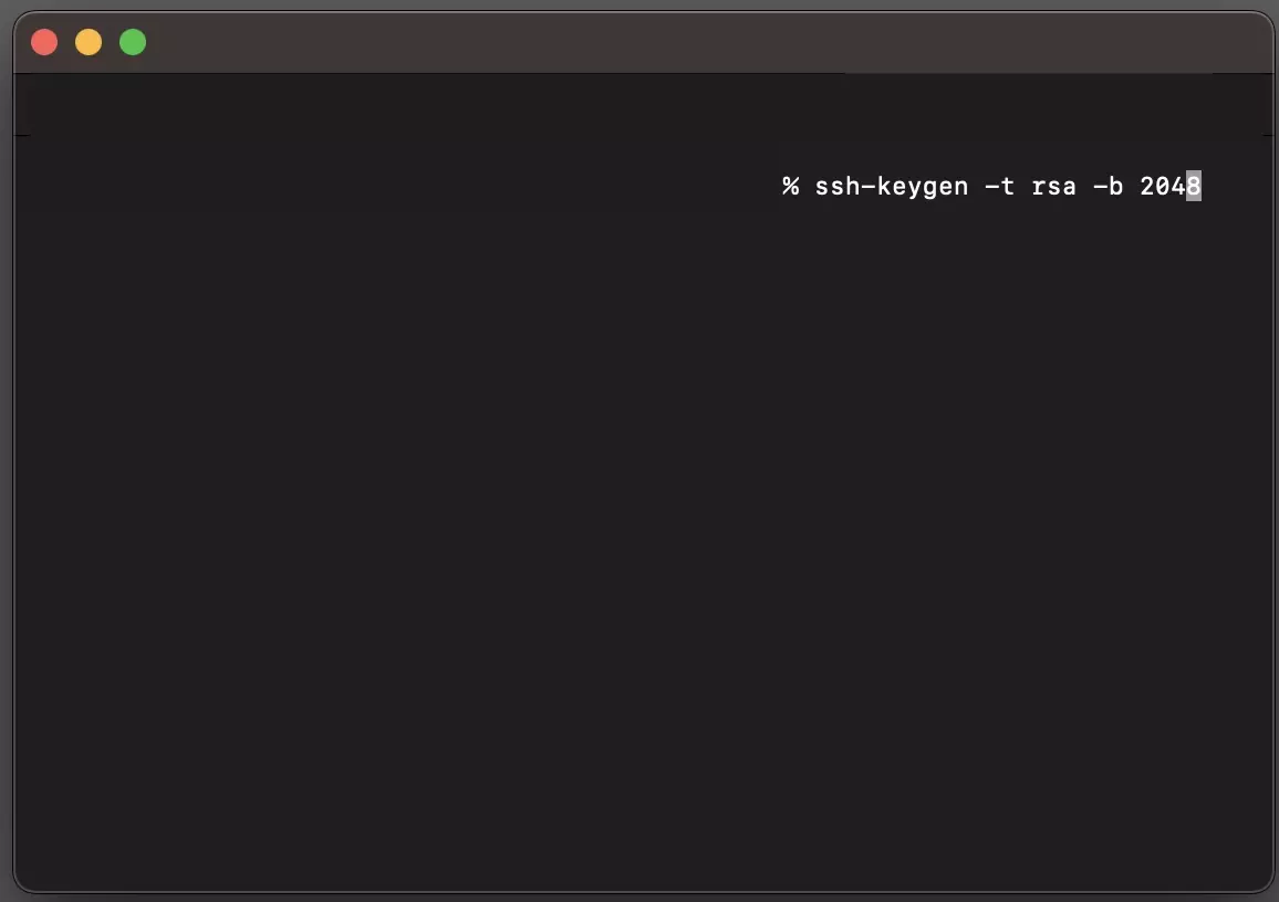 A screenshot of Terminal showing you how to create an rsa key by running ssh-keygen -t rsa -b 2048.