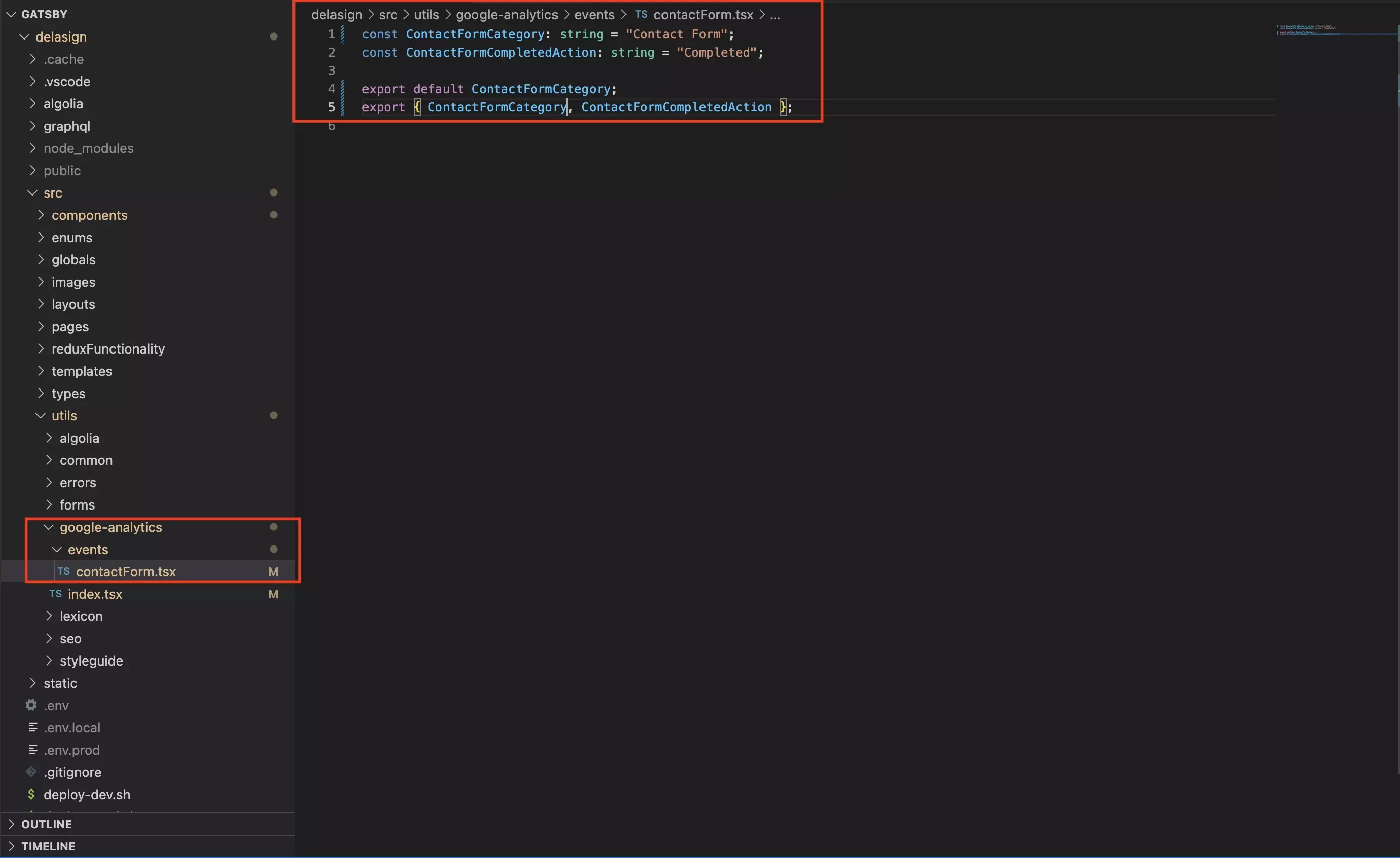 A screenshot of VSCode showing you how we structured our custom events.