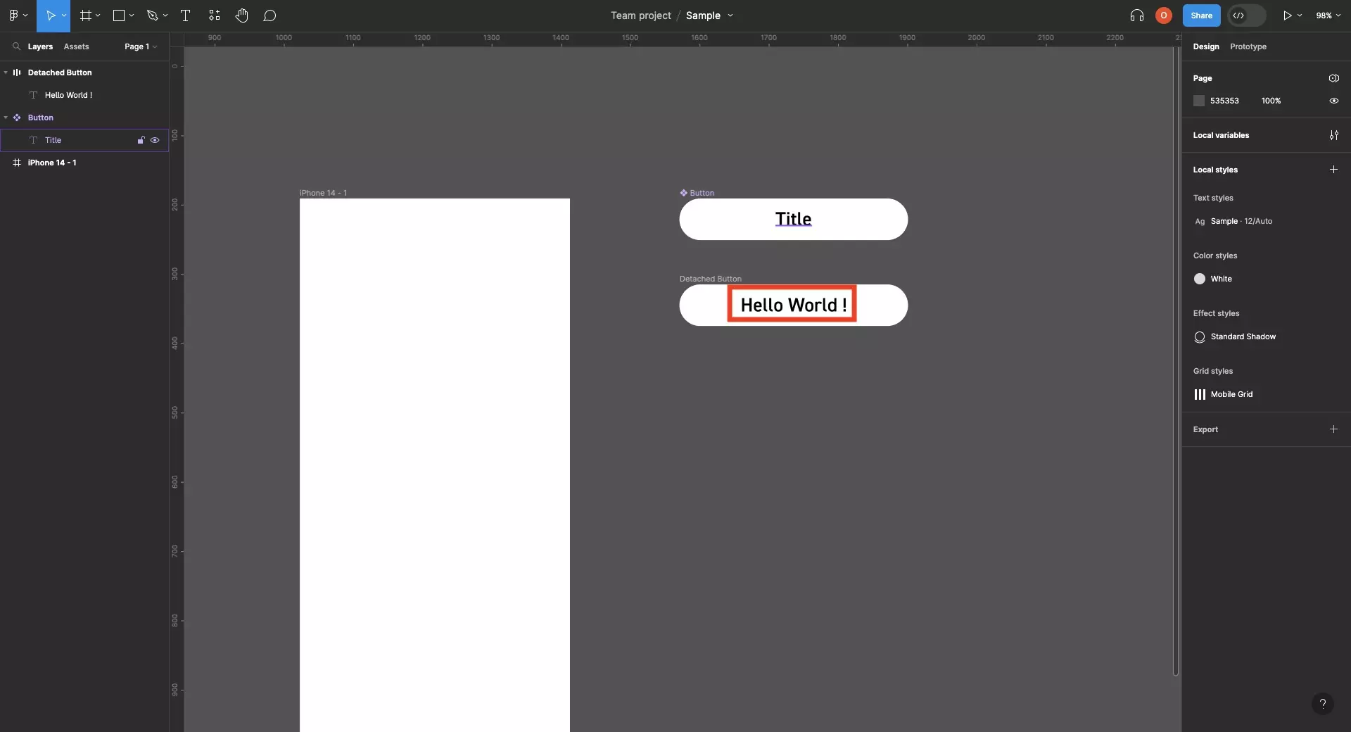 A screenshot of Figma highlighting a text UI element. You can apply a color to any UI element, fill or stroke.