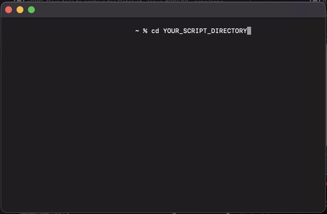 A screenshot of terminal showing how to set the current directory for your script