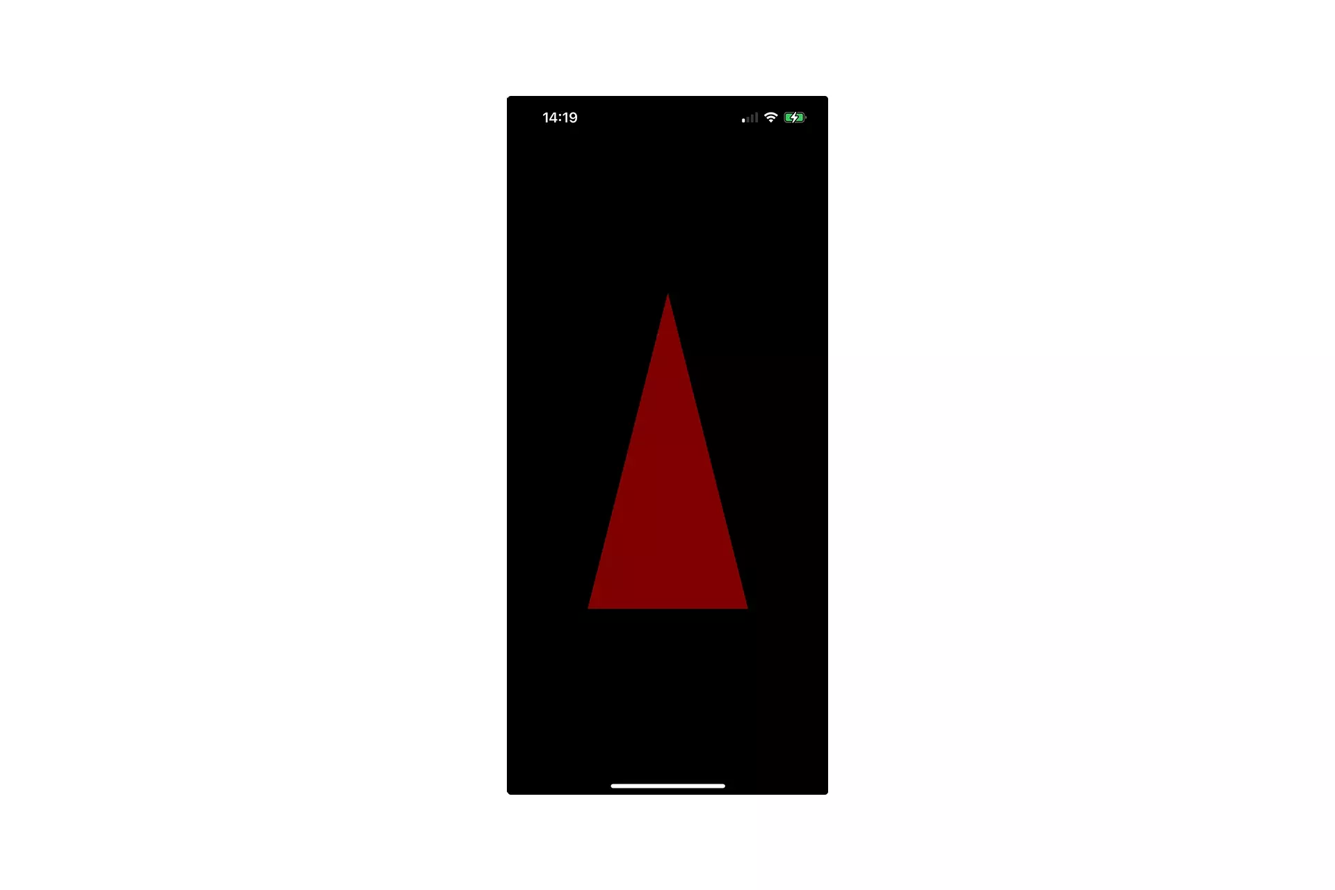 A screenshot of an iPhone showing a triangle that's less red than it was before. It is less red because the variable that we have set for the red color is smaller than the one we set in Step One. This proves that the code works.