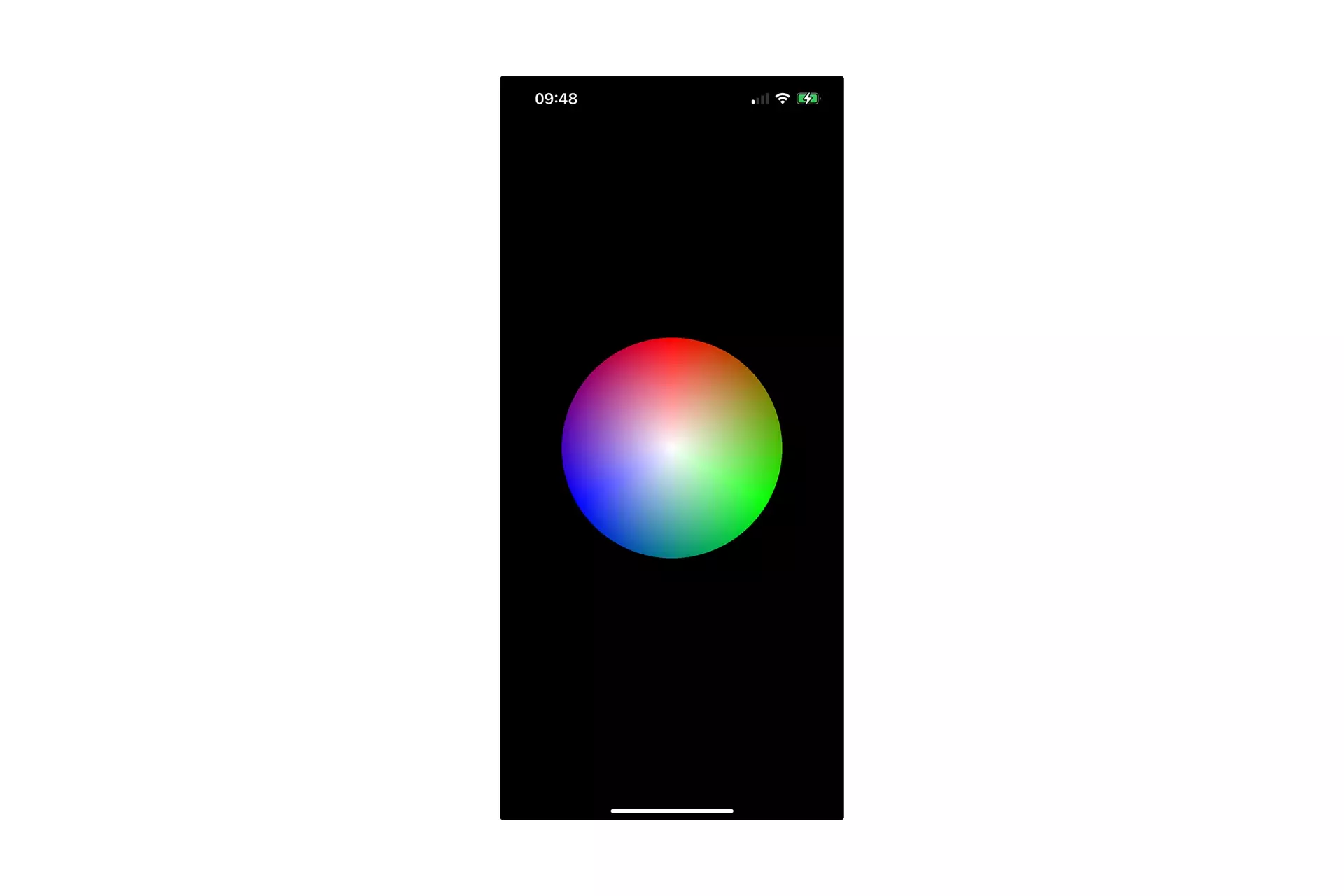 A screenshot of an iPhone showing a circle with all the RGB colors that are available.