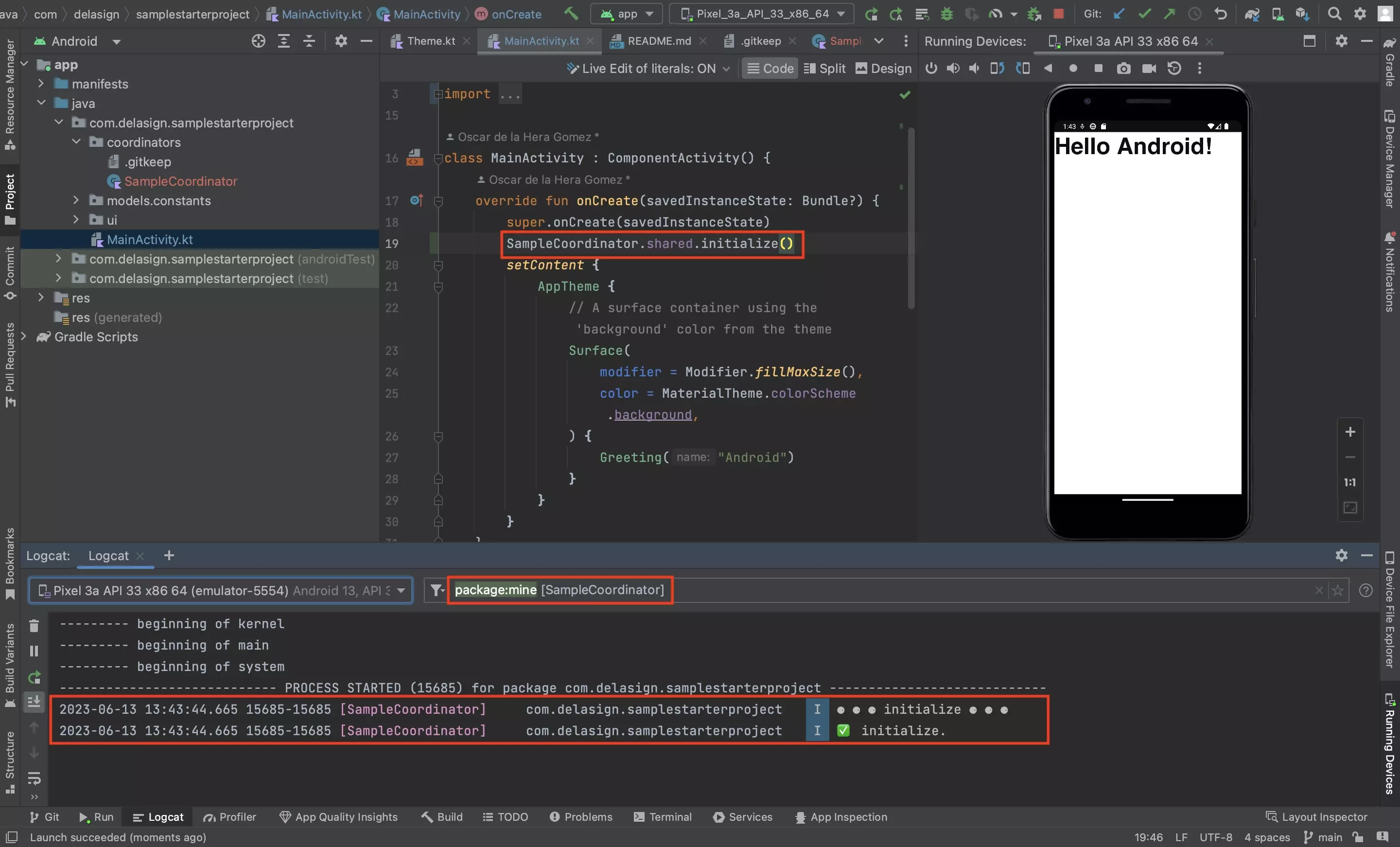 A screenshot of Android Studio showing how to invoke a Singleton function. The code is available below.