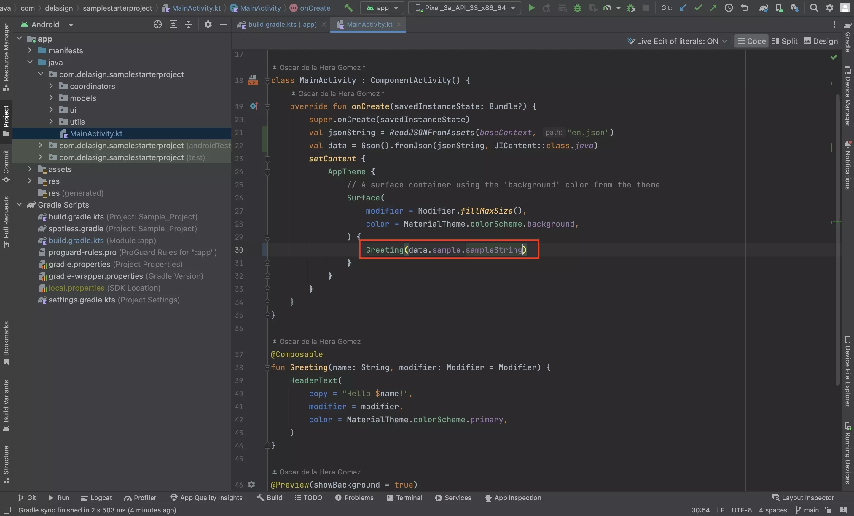 A screenshot of Android Studio showing how we use the data. Examples listed below.