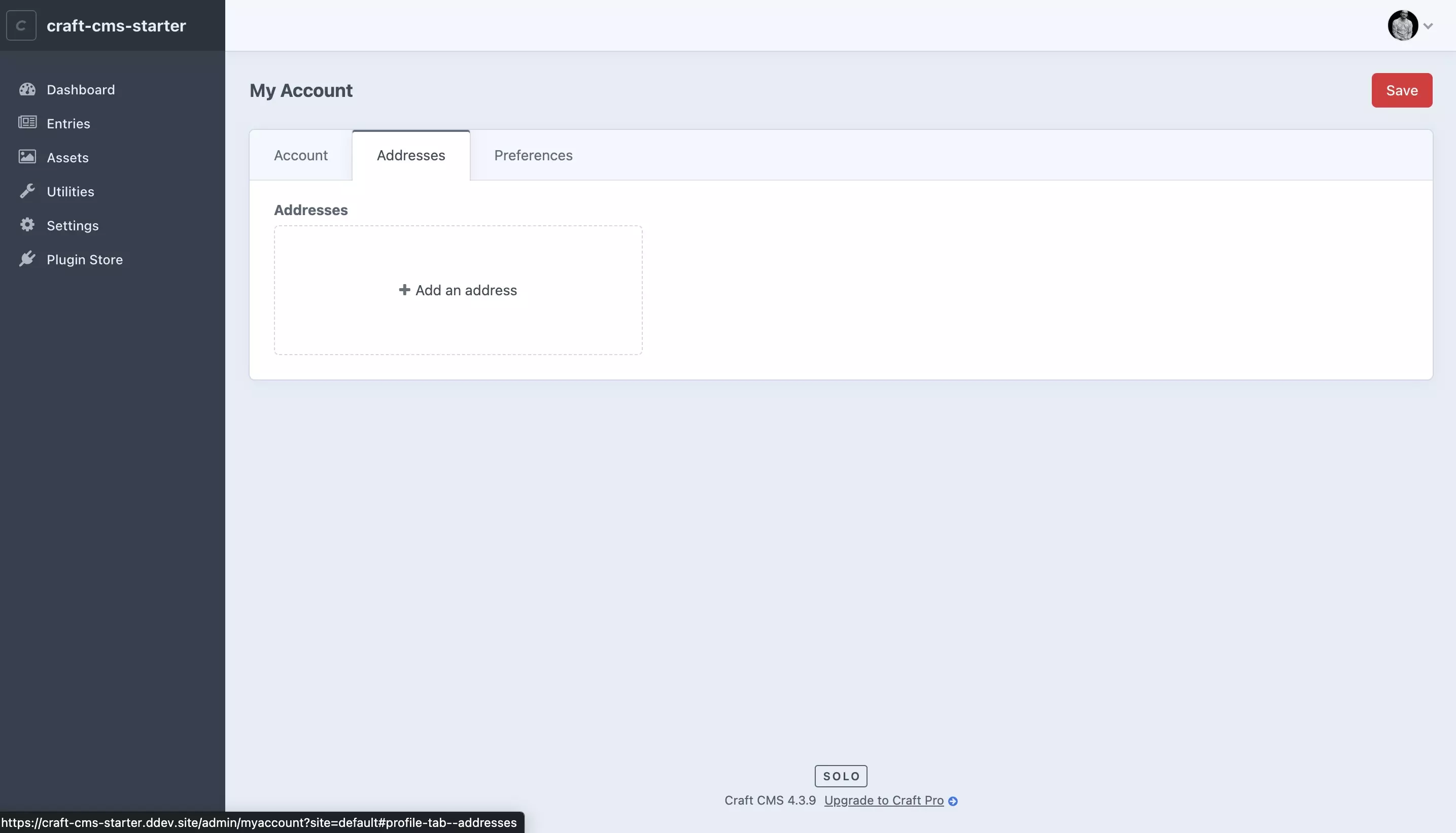 A screenshot of Craft CMS showing the new tab and field in the User account.
