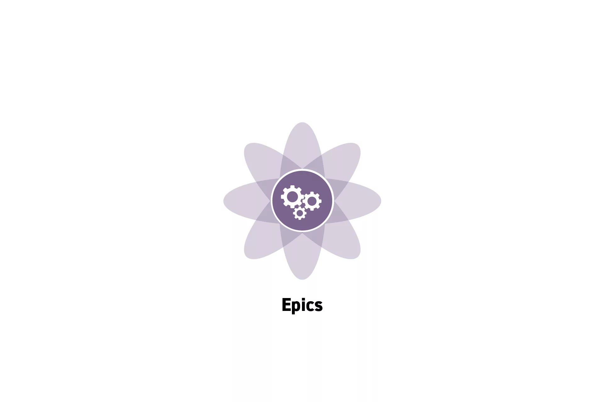 A flower that represents Project Management with the text “Epics” beneath it.<br />