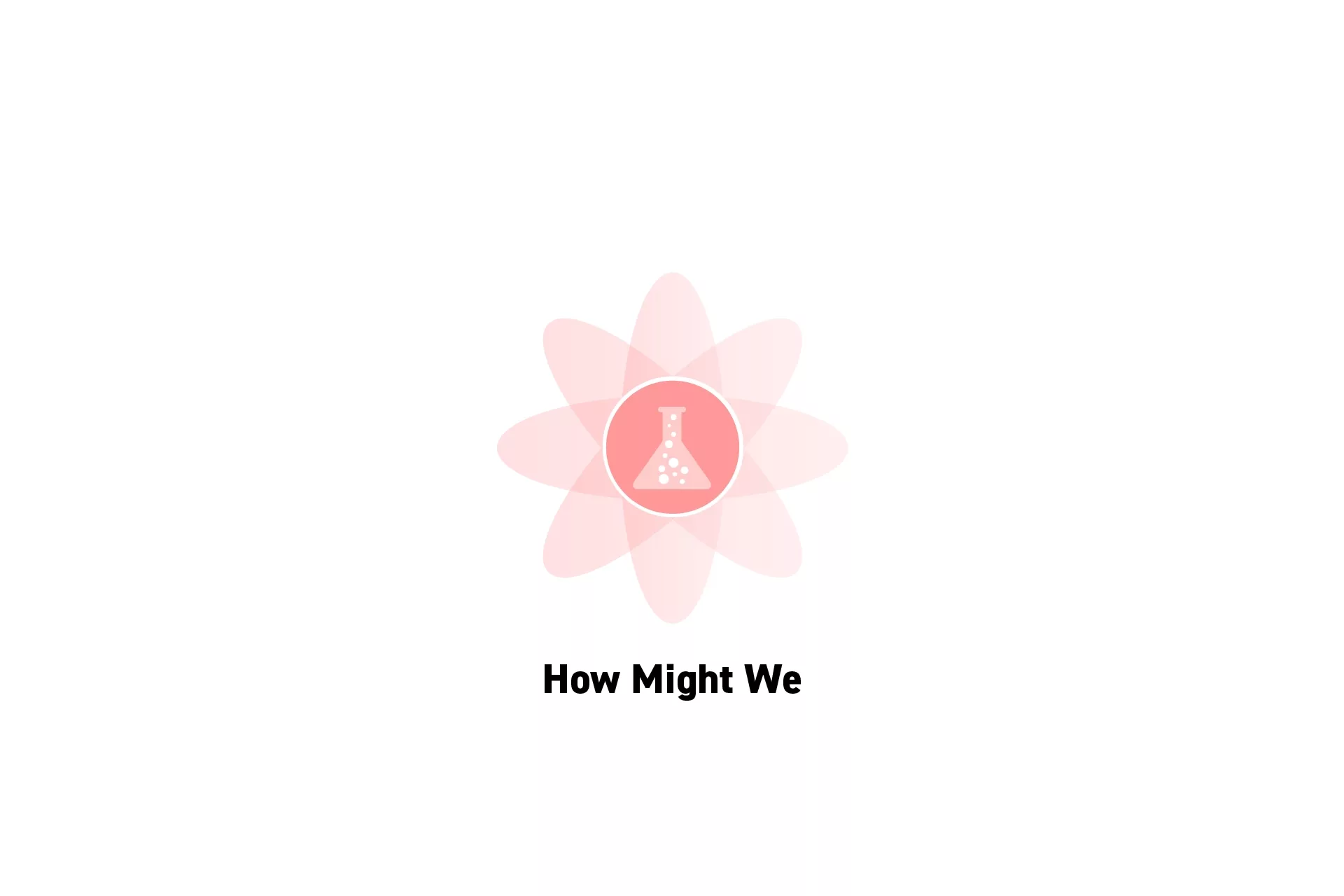 A flower that represents Strategy with the text “How Might We” beneath it.