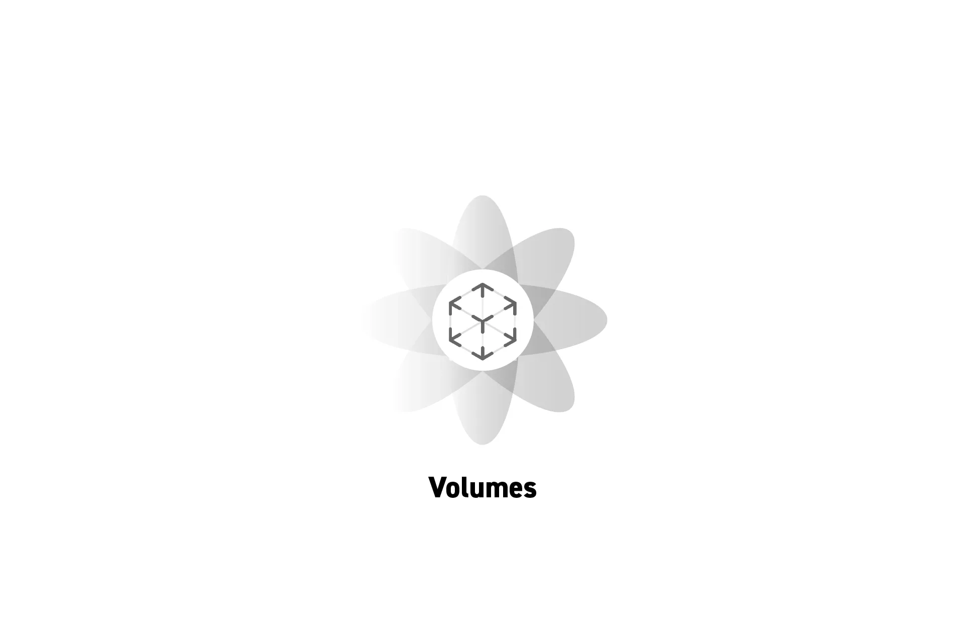 A flower that represents spatial computing with the text "Volumes" beneath it.