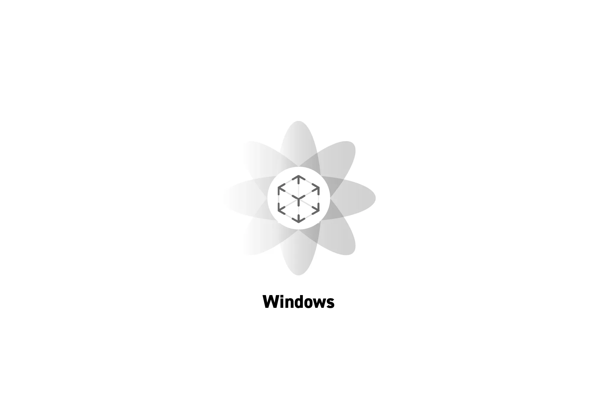 A flower that represents spatial computing with the text "Windows" beneath it.